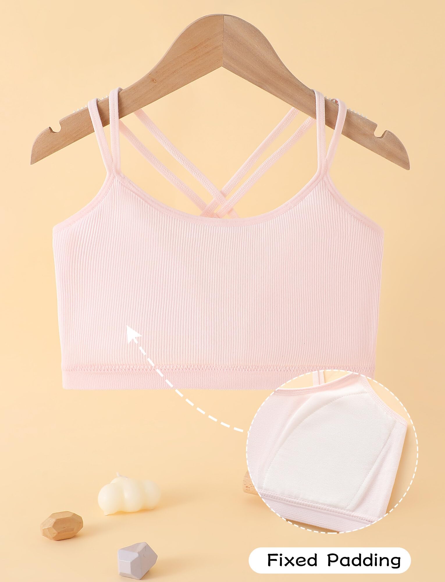 Happy Cherry Girls Training Bras 12-14 Years - Criss Cross Back Cotton Padded Seamless Sports Bralette 3 Pack for Teens - Perfect for School, Sports & Everyday Comfort