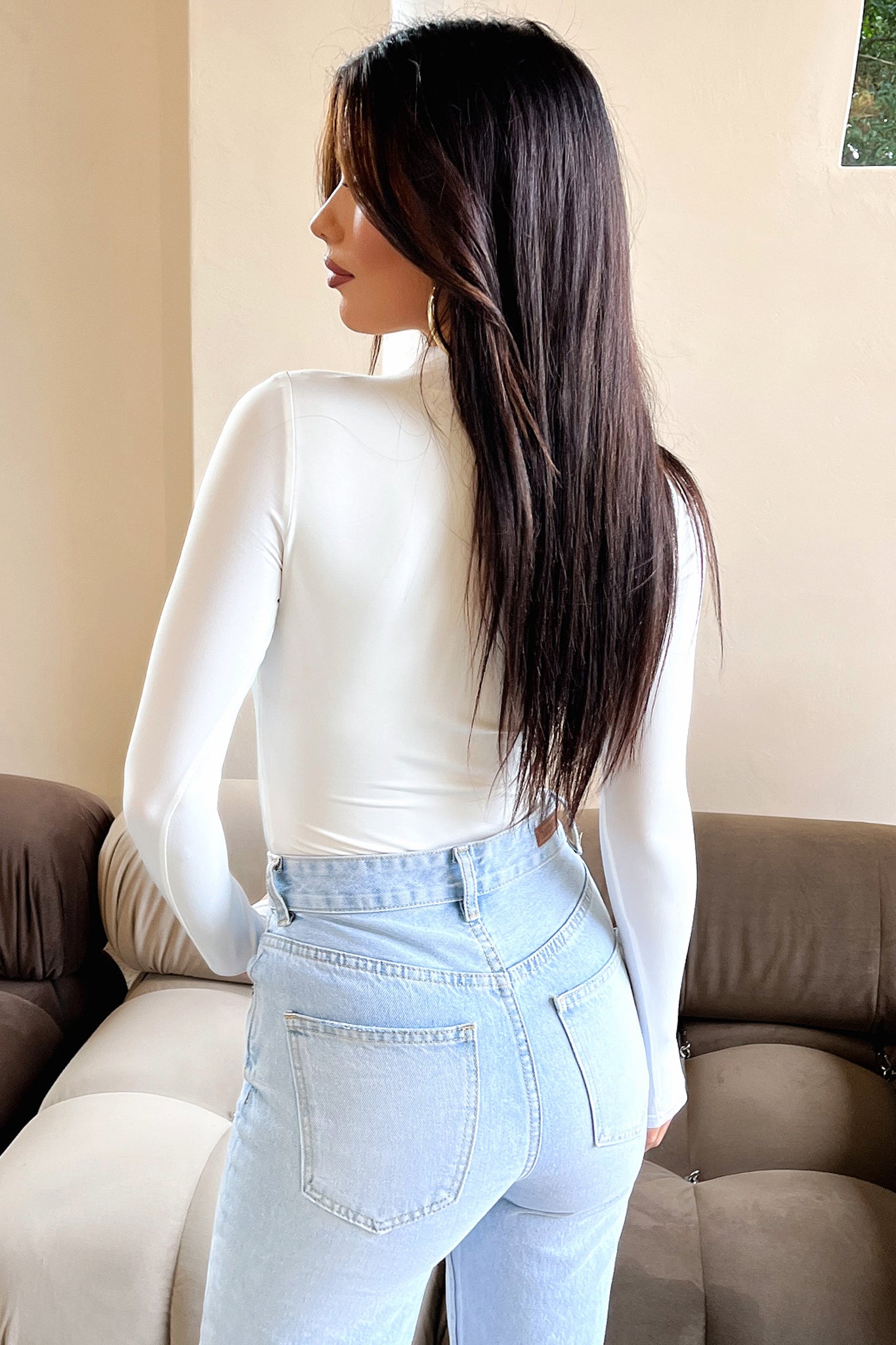 Jora Women's Long Sleeve Bodysuit - White | Stretchy Comfort Fit | Perfect for Layering, Work & Casual Outfits