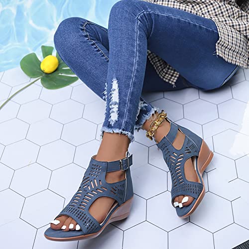 Women's Casual Buckle Cutout Peep Toe Wedge Heel Sandals - Stylish Summer Walking Shoes for Beach, Party & Everyday Wear