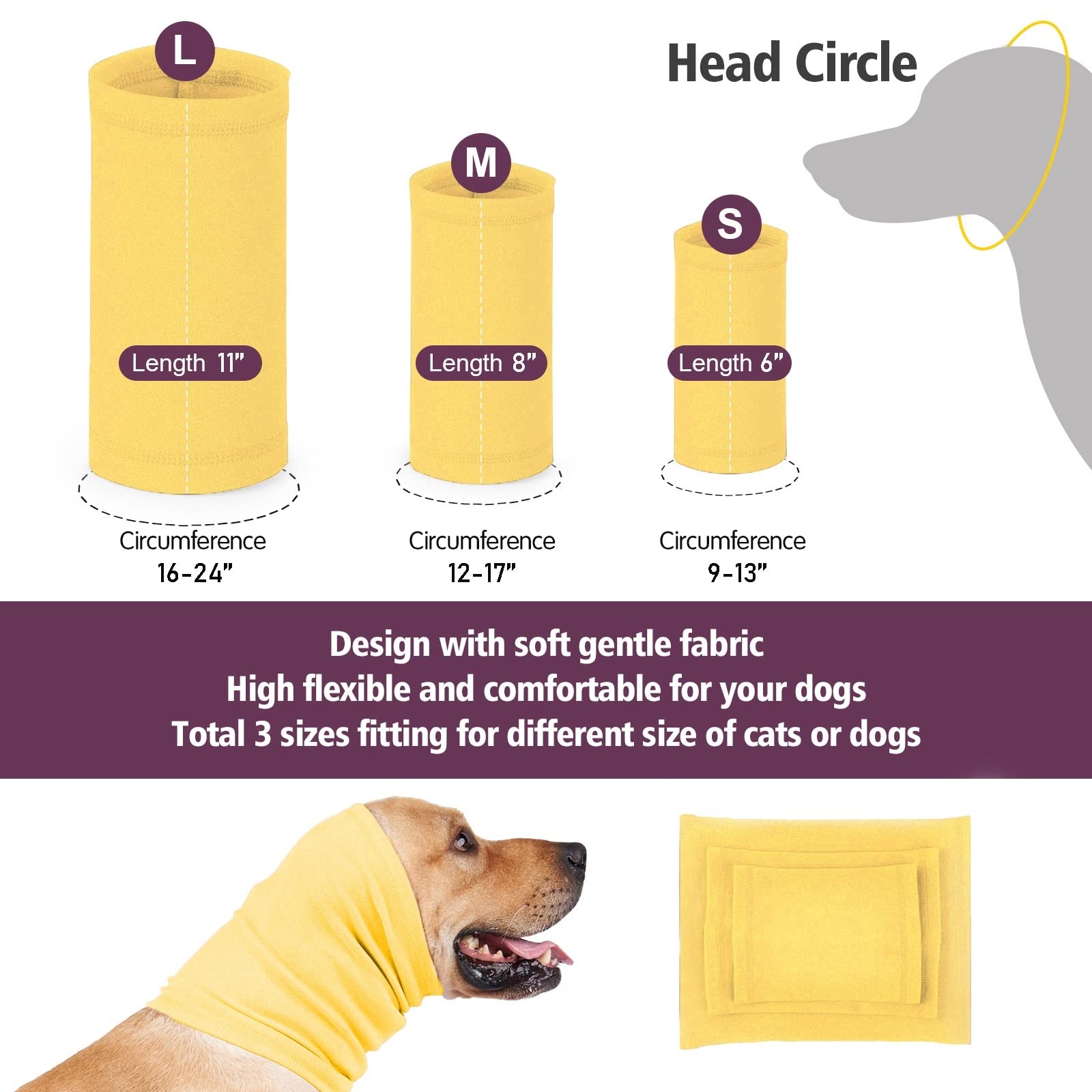 Dog Winter Hat with Ear & Neck Warmer - Soft Fleece Scarf Headband for Small Medium Large Dogs - Noise Protection for Anxiety - Yellow (Perfect for Cold Weather Walks & Outdoor Adventures)