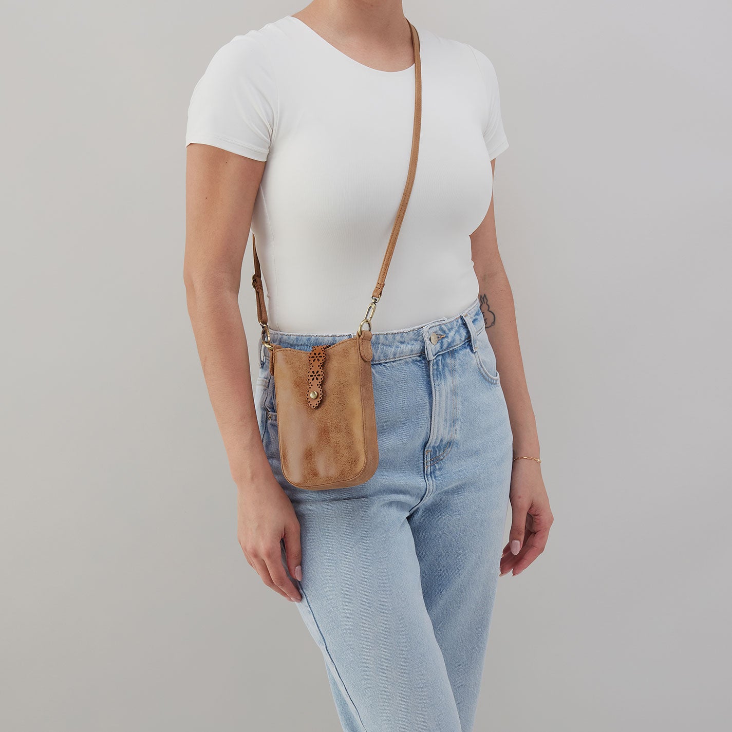 Premium Buffed Leather Tabby Phone Crossbody Bag in Whiskey - Stylish & Compact for Everyday Use, Travel, and Shopping