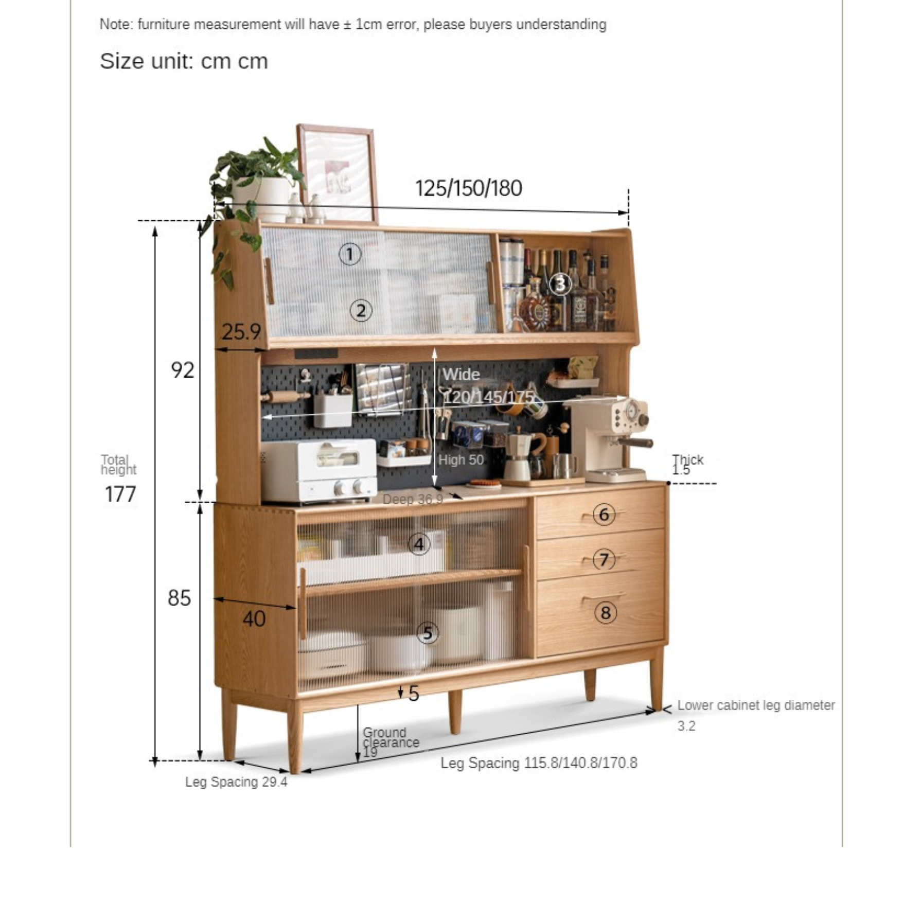 Solid Oak Wood Modern Multifunctional Sideboard - Buffet Cabinet for Dining Room, Living Room Storage & Entryway Organizer