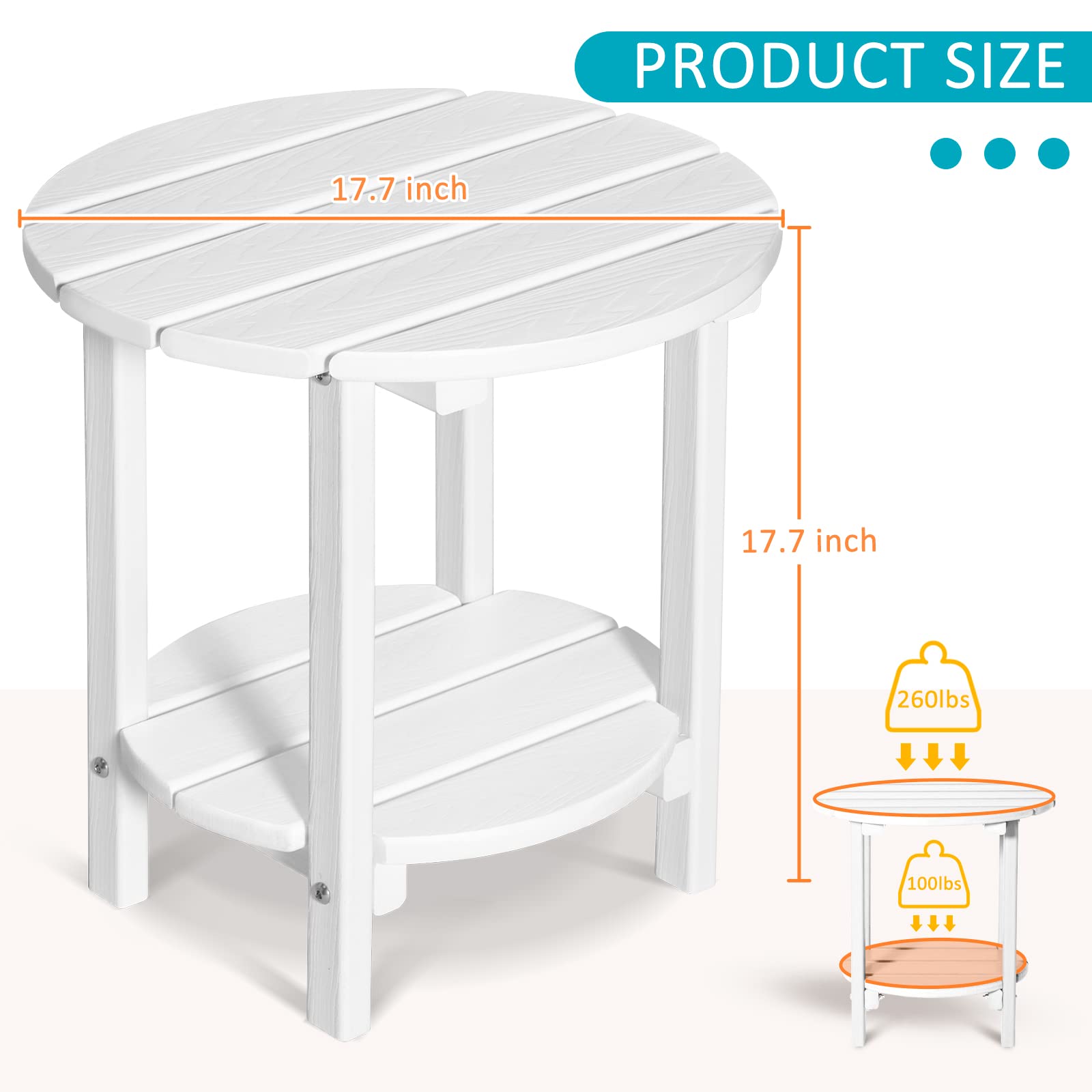2-Tier Round Outdoor Side Table with Wood-Like Grain - 17.7