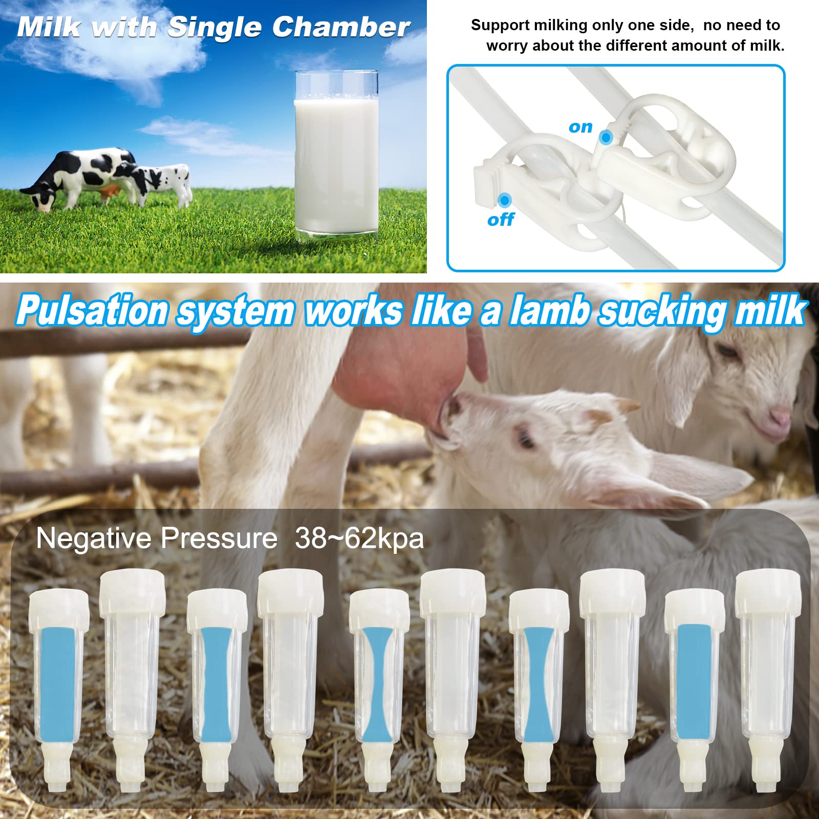 Electric Milking Machine for Goats & Cows - 3L/7L/14L Portable Pulsation Vacuum Pump Milker with Stainless Steel Milk Bucket - Perfect for Small Farms, Homesteads & Dairy Production