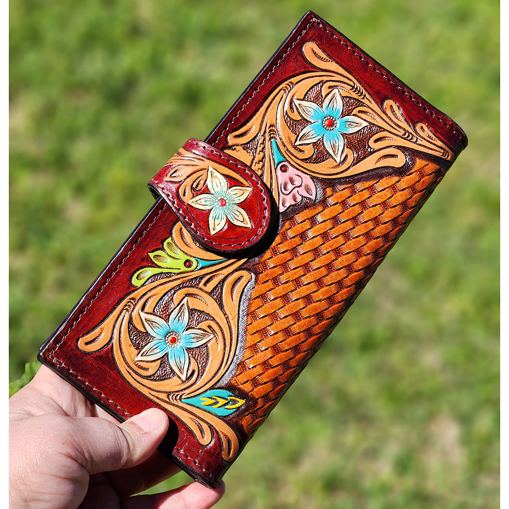American Darling Painted Flower Basket Weave Wallet - Stylish Women's Crossbody Purse for Everyday Use, Travel & Shopping
