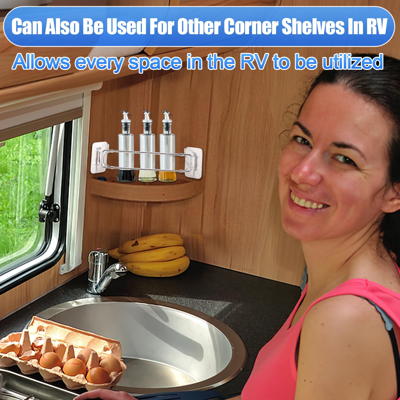2 Pack Adjustable Rust-Proof Stainless Steel RV Shower Corner Storage Bars (7.9-13.4 Inch) - Bathroom Shelves Organization Rod for Camper & Travel Trailer - Perfect for Small Space Bathroom Storage in RVs, Trailers and Tiny Homes