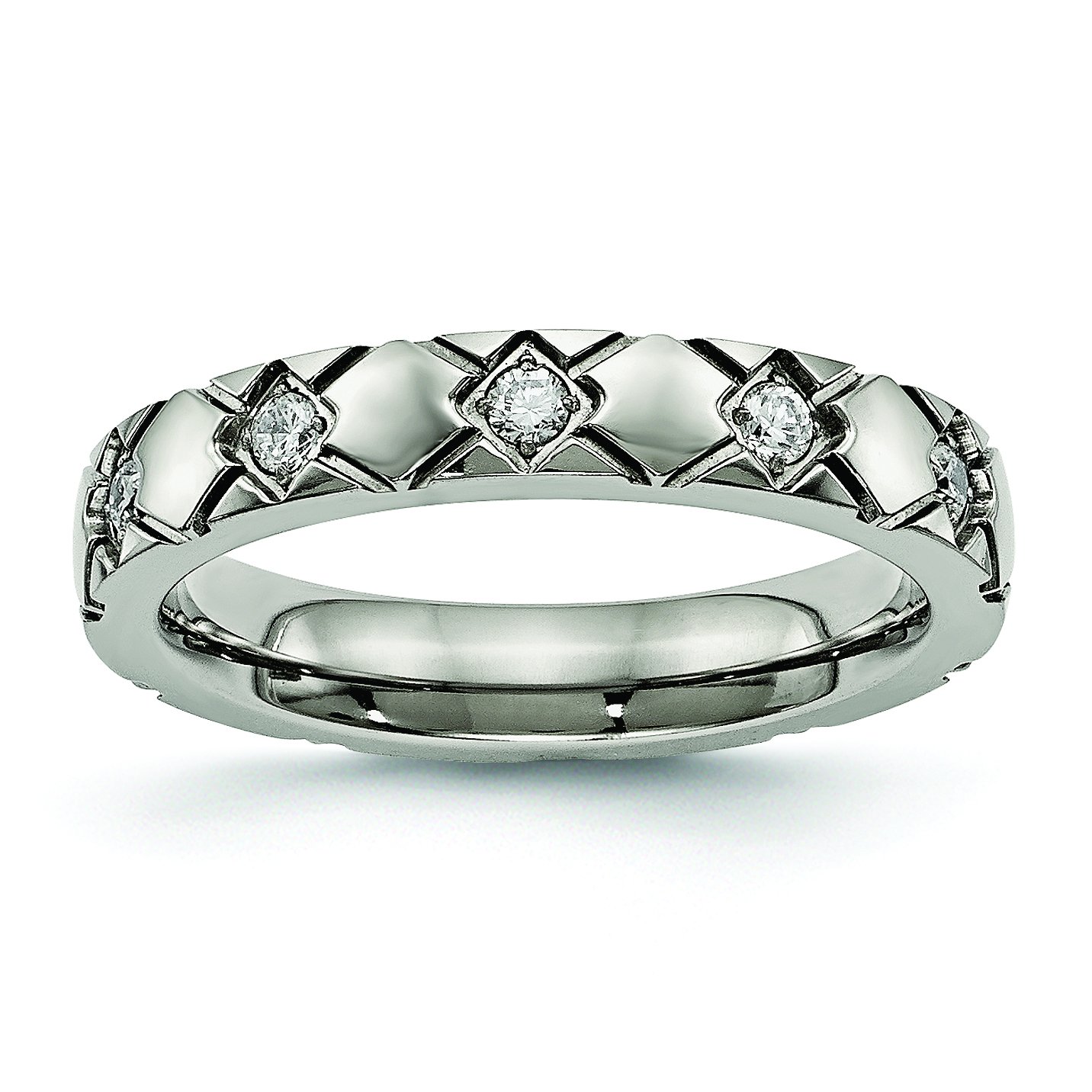 Titanium 4mm Polished Criss Cross Grooved Cubic Zirconia Wedding Ring for Women - Elegant & Durable Bridal Jewelry for Engagement, Anniversary & Special Occasions