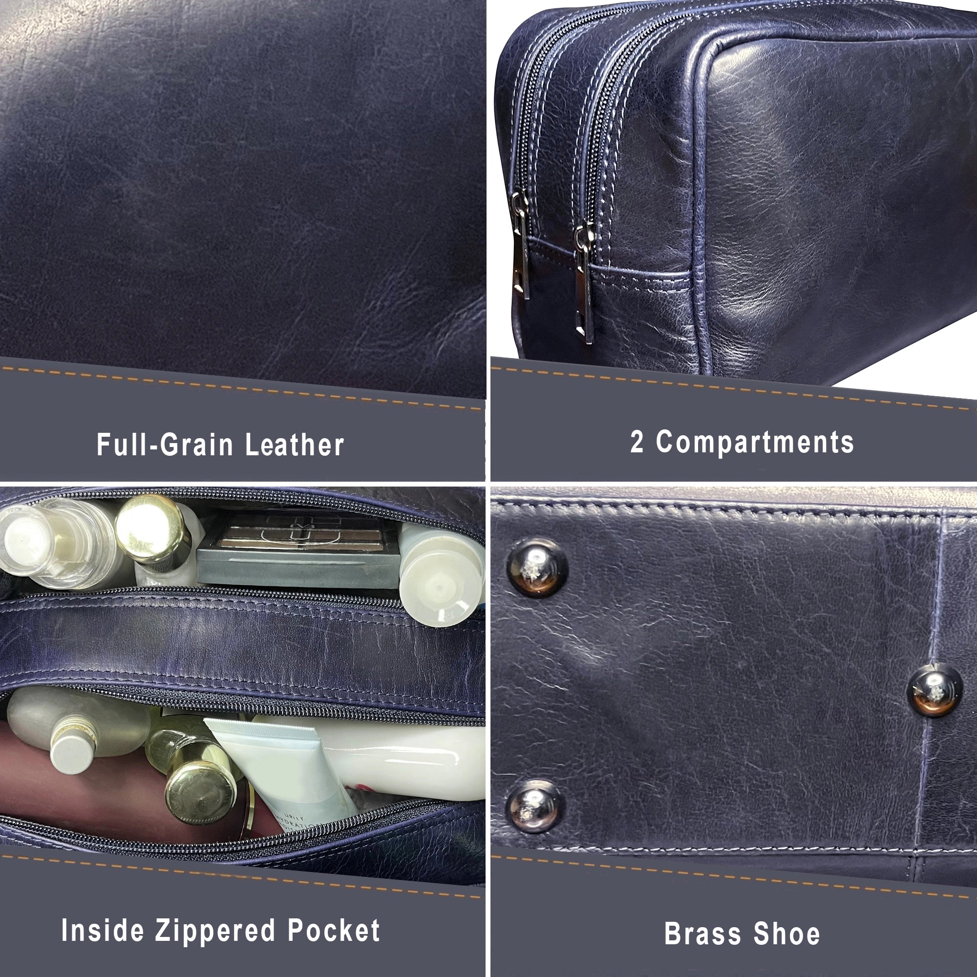 Johnny Men's Leather Travel Dopp Kit - Oxford Blue Toiletry Bag for Men | Perfect for Gym, Business Trips & Weekend Getaways