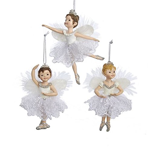 4.25 Inch White & Silver Ballet Dance Girl Ornament with Wings - Set of 3 Decorations for Christmas Tree, Gift Boxes, and Party Favors