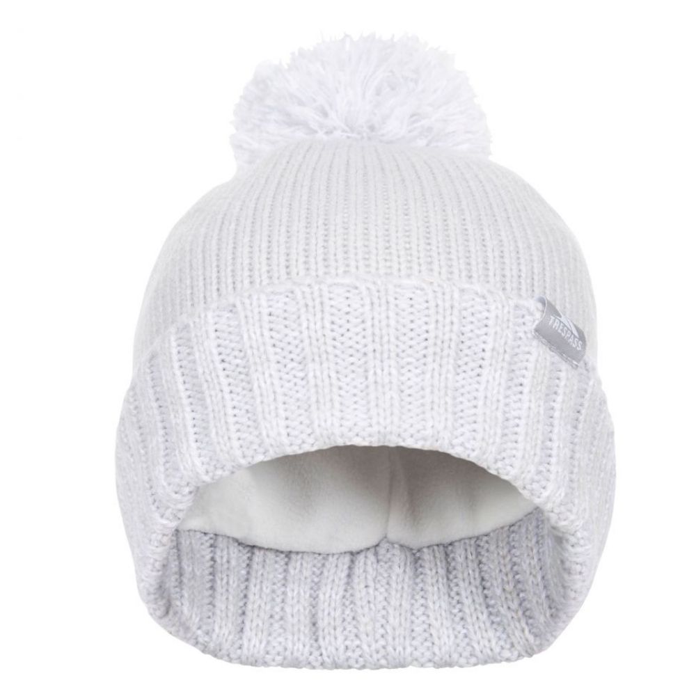 Trespass Nefti Kids Winter Hat - Warm Fleece Lined Beanie for Boys & Girls, Pale Grey - Perfect for Snow Play, Skiing & Cold Weather Activities