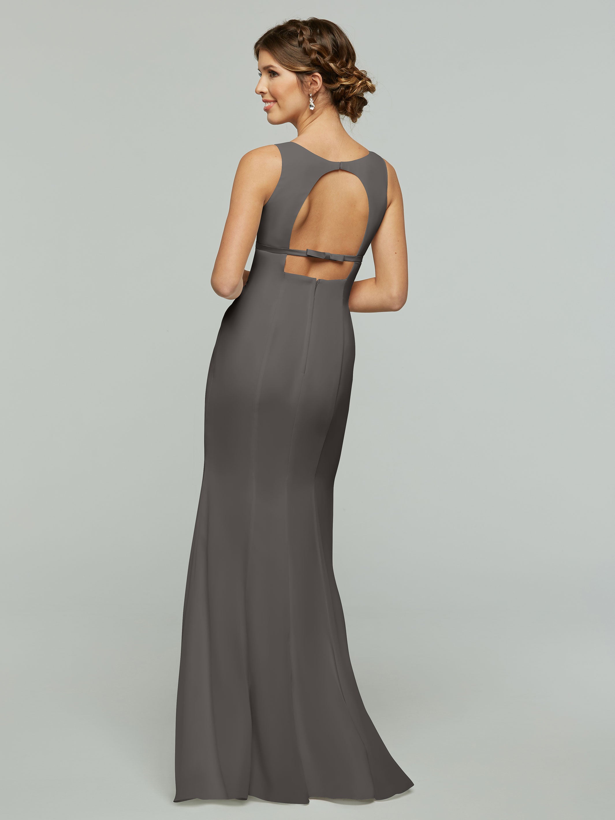 Elegant 80155 Fit and Flare Chiffon Bridesmaid Dress - V-Neck with Satin Ribbon for Weddings, Formal Events & Special Occasions