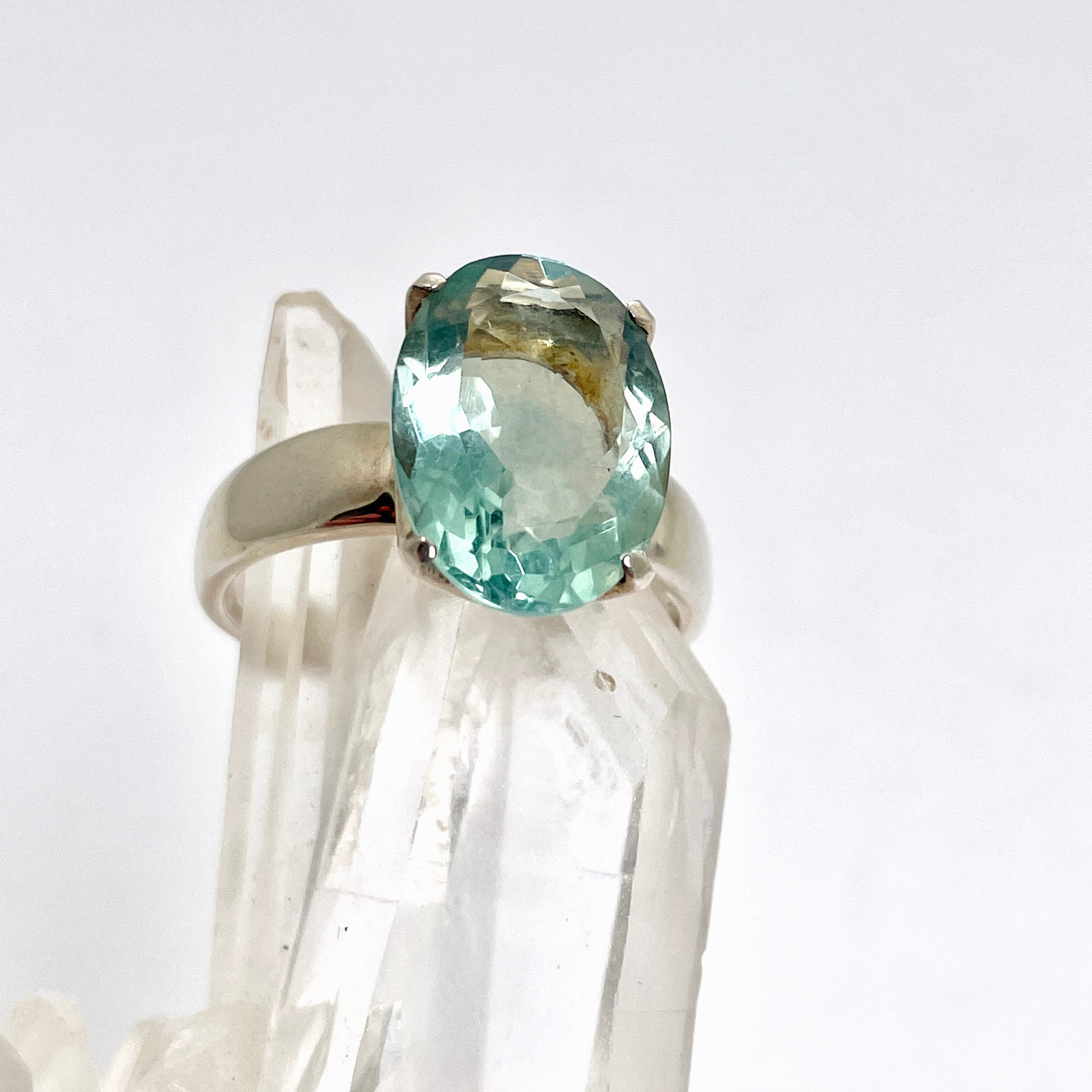 Fluorite Oval Faceted Ring - Size 9 - PRGJ303a - Elegant Gemstone Jewelry for Women, Perfect for Everyday Wear & Special Occasions