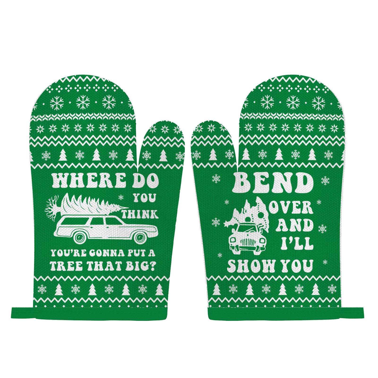 Funny Christmas Oven Mitts and Pot Holders Set of 2 - Griswold Family Christmas Vacation Kitchen Decor - Heat Resistant Baking BBQ Cooking Gloves - Perfect Gift for Holiday Cookie Baking and Festive Kitchen Decorations