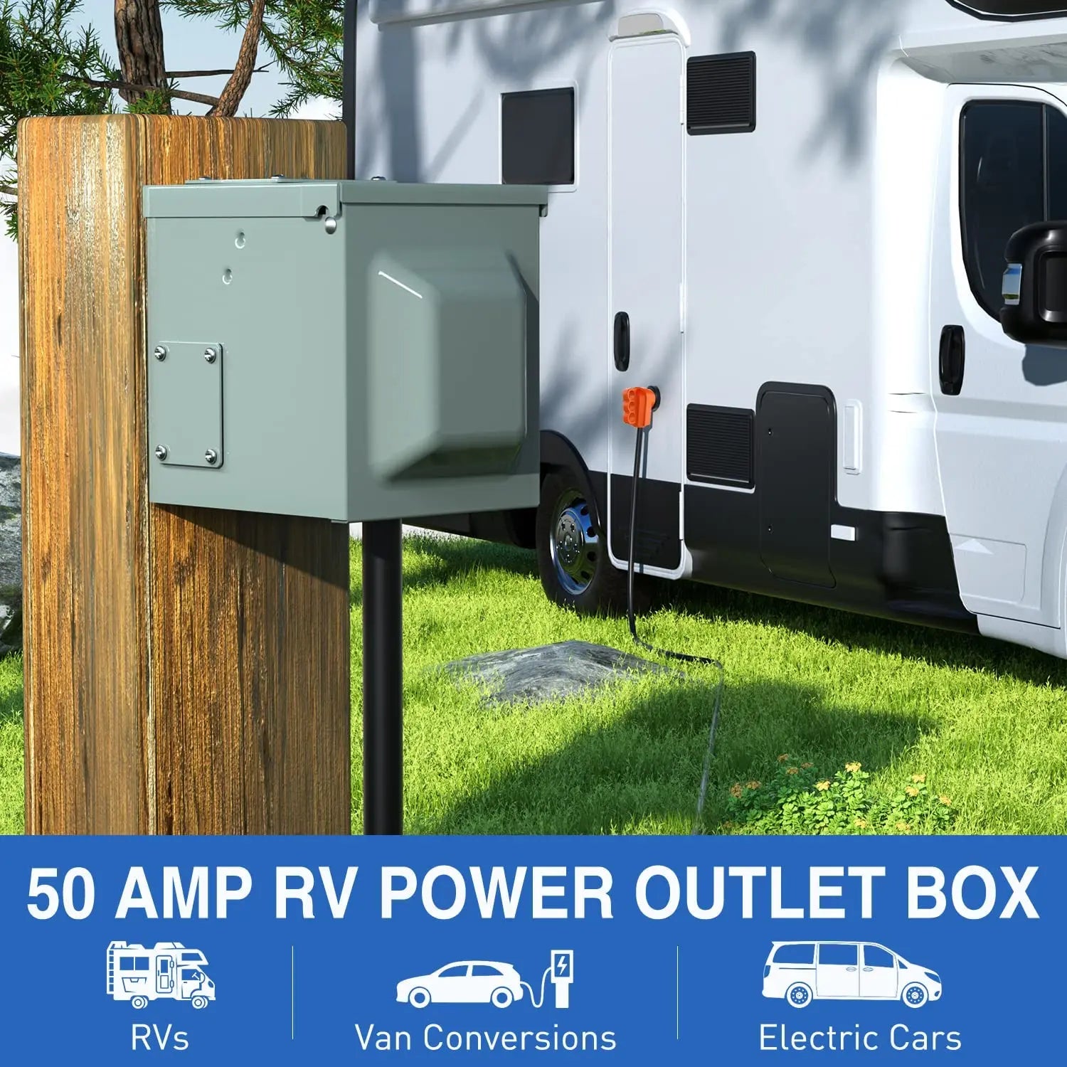 50 Amp RV Power Outlet Box - Heavy Duty Weatherproof Electrical Receptacle for Campers & RVs - Perfect for Outdoor Camping, RV Parks & Home Backup Power