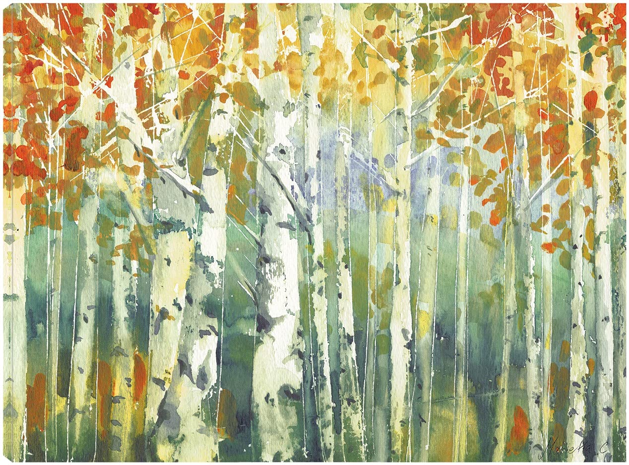 Abstract Birch Trees Canvas Wall Art - 32x24 Inch Large Modern Painting for Bedroom & Living Room Decor | Warm Nature-Inspired Artwork by Marietta Cohen | Perfect for Home, Office & Gift Giving