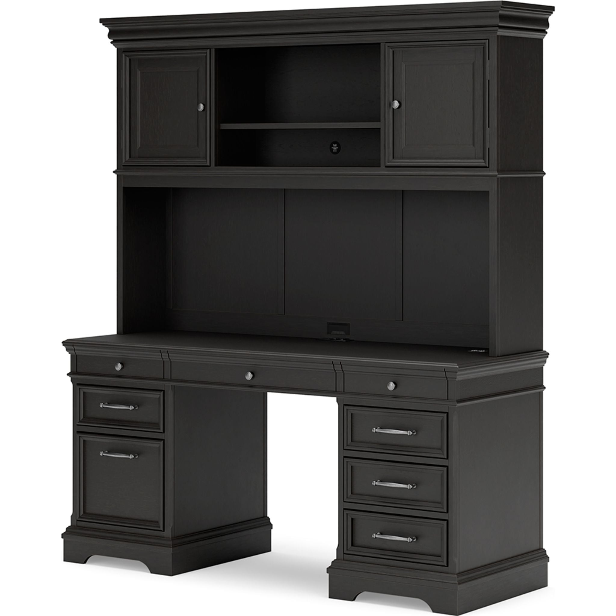 Beckincreek 4-Piece Black Office Desk Set - Modern Computer Workstation for Home & Office Workspace
