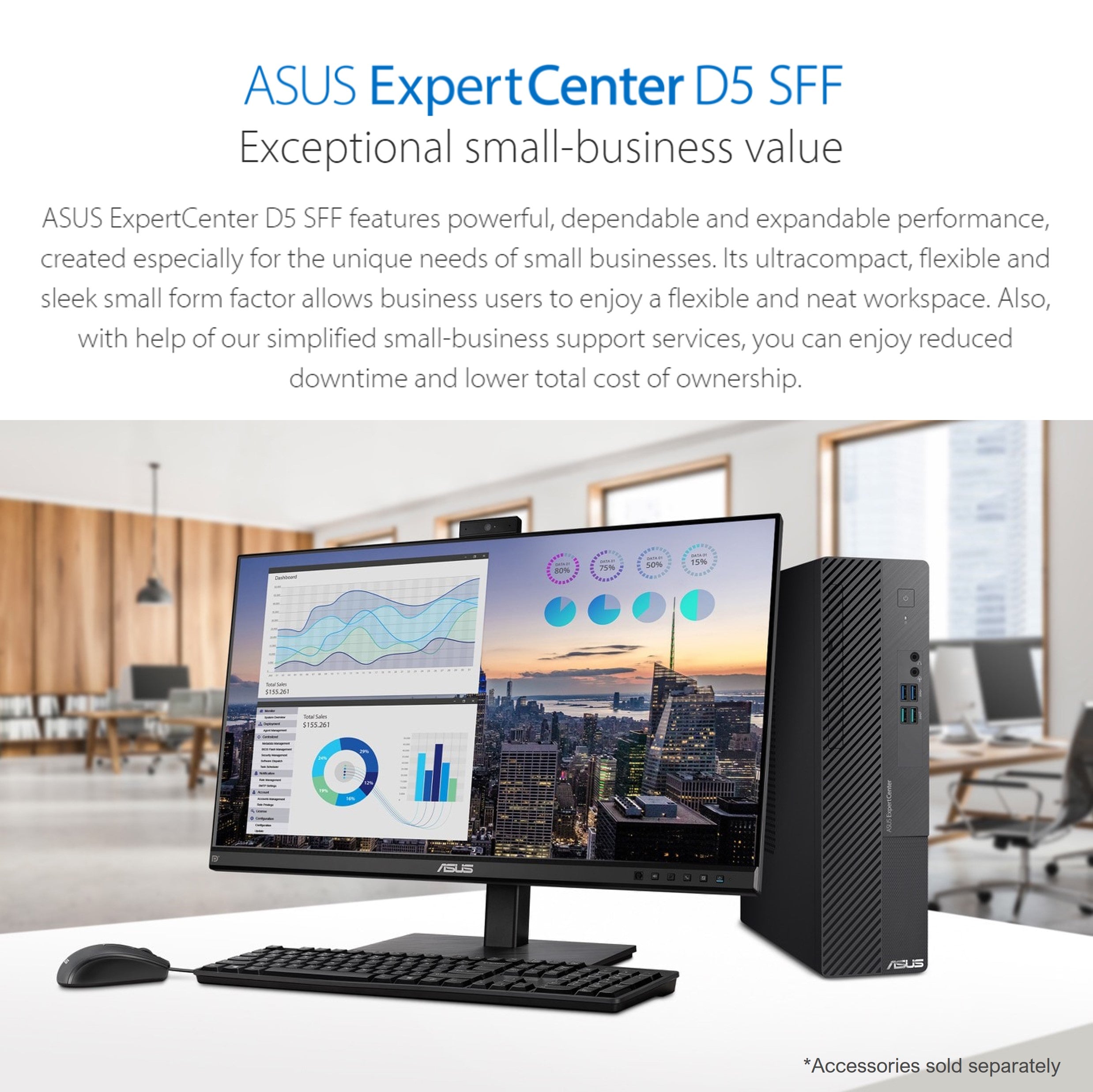 ASUS ExpertCenter D5 Business Small Form Factor (SFF) Desktop PC - Intel Core i5-12400 Processor, 8GB DDR4 RAM, 512GB PCIe M.2 SSD, Intel UHD Graphics, WiFi 6, No OS - Compact Black Office Computer for Small Business & Home Office Use