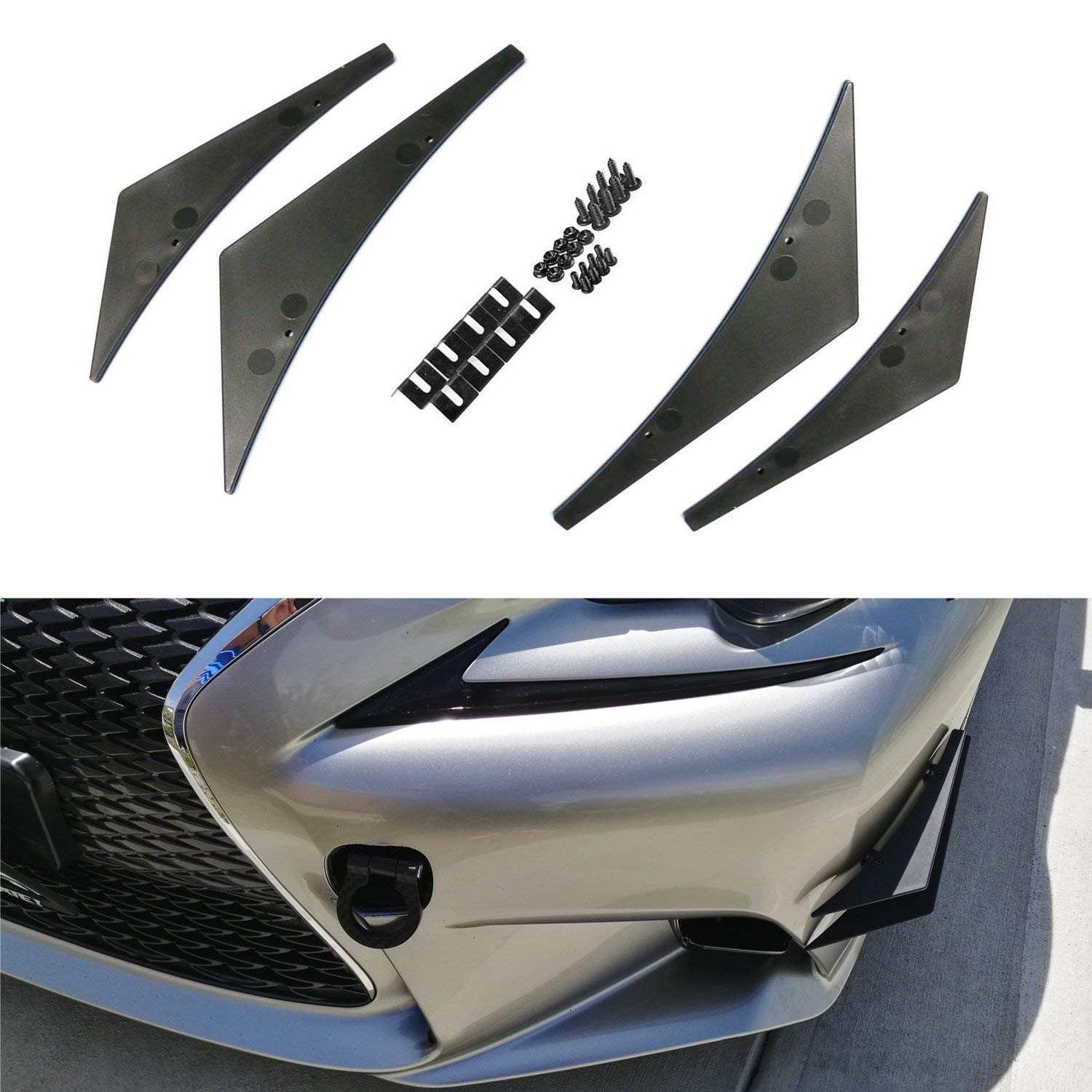 4PCS Universal Black Front Bumper Canard & Body Diffuser Fins - Aerodynamic Car Styling Accessories for Sports Cars, Tuner Vehicles & Performance Upgrades - Perfect for Street Racing & Car Shows