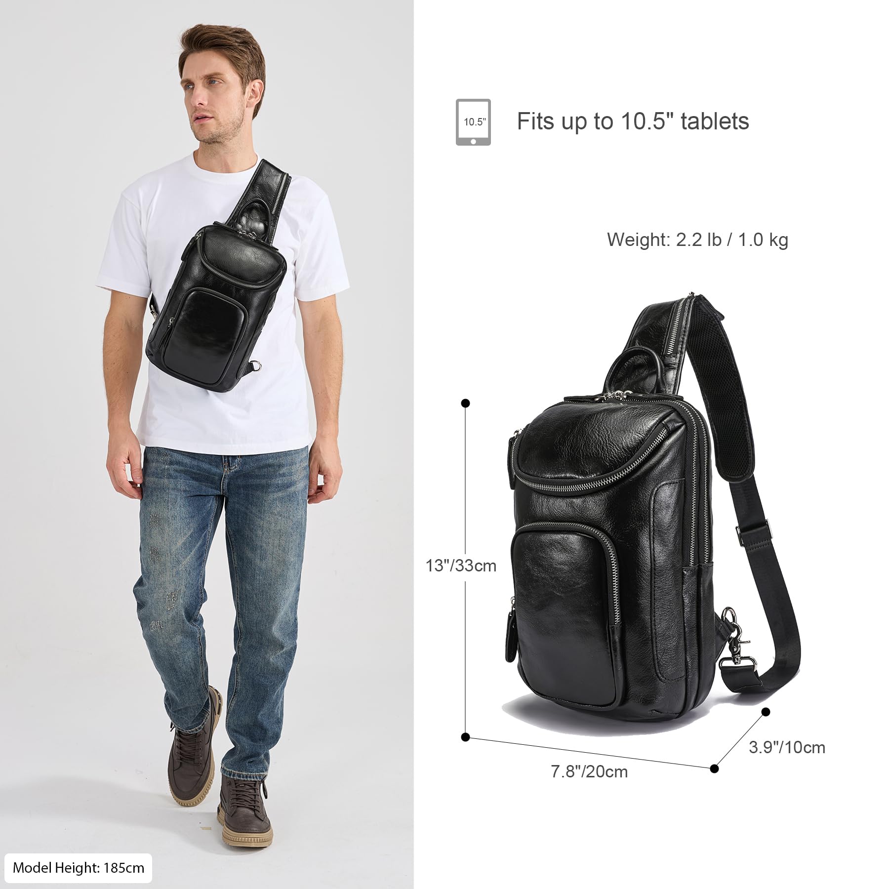 Vintage Full Grain Leather Sling Bag - Crossbody Chest Daypack for Men & Women - Durable & Stylish for Travel, Hiking, and Everyday Use