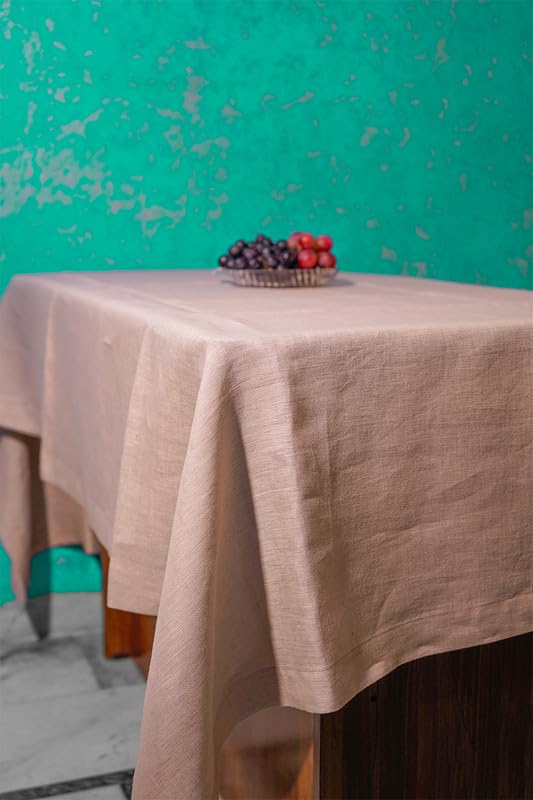 100% French Flax Pure Linen Tablecloth 60x102 Inches - Stone Washed for Softness & Durability - Heat Resistant ZigZag Stitch - Handcrafted Machine Washable Light Natural Table Cover - Perfect for Dining Room, Kitchen, Wedding & Outdoor Picnic Decor