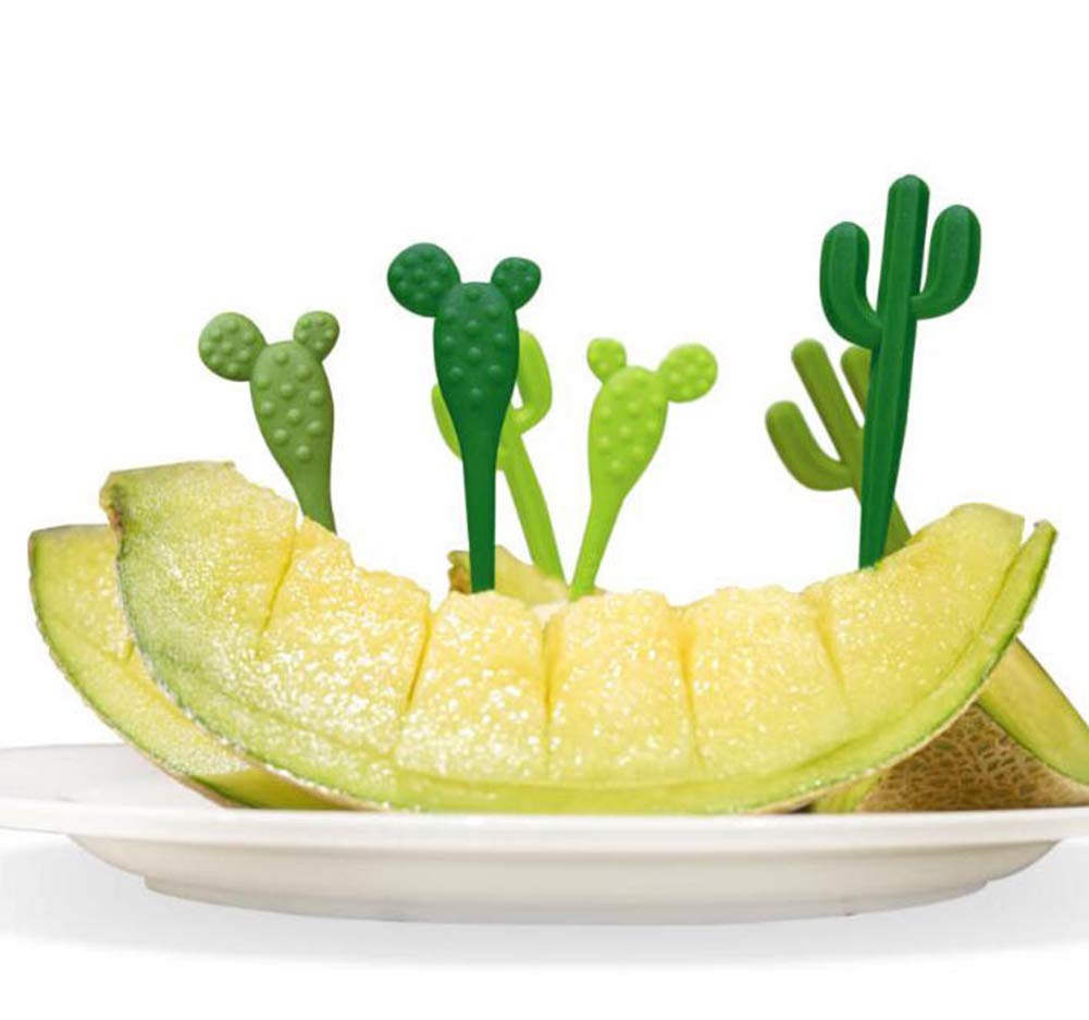 AKOAK 6-Piece Green Cactus Fruit Fork Set - Cute Kids Toothpick Cutlery for Desserts & Snacks - Eco-Friendly Children's Tableware for Parties, Picnics & Home Use