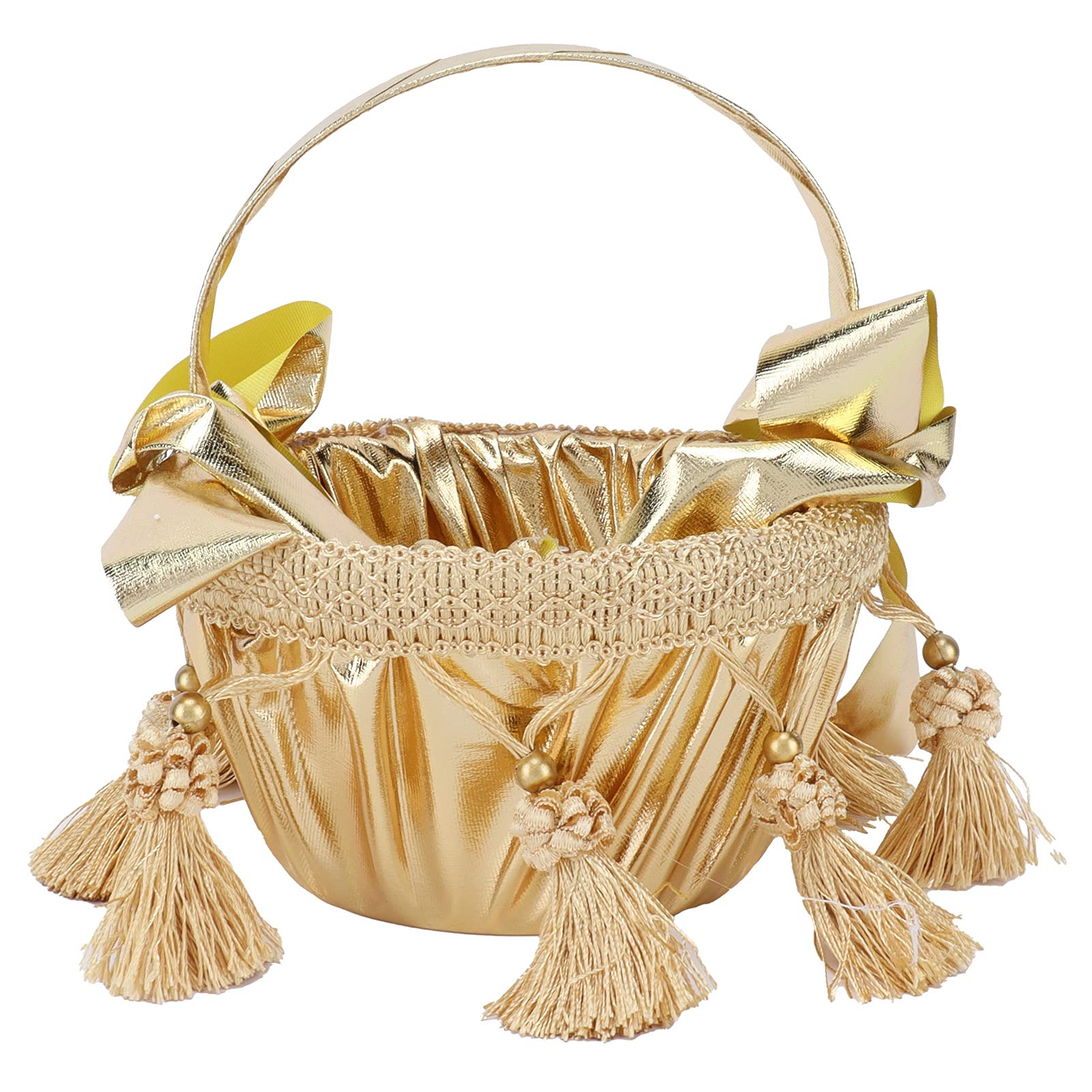 Golden Wedding Flower Basket - Portable Romantic Pearl Bowknot Flower Girl Basket for Ceremonies, Parties & Home Decor | Perfect for Wedding Aisle, Bridal Showers & Reception Centerpieces