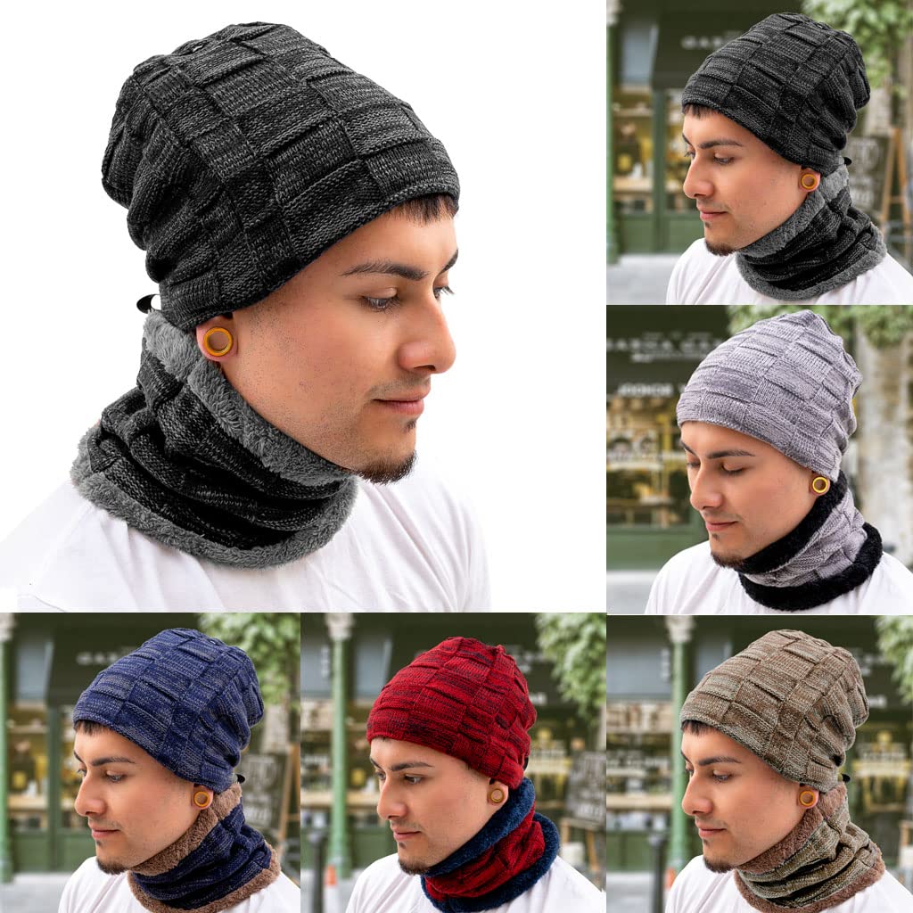 Warm Winter Beanie Hat & Scarf Set - Thick Fleece Lined Knit Skull Cap & Neck Warmer for Men & Women - Perfect for Skiing, Snowboarding & Cold Weather Outdoor Activities