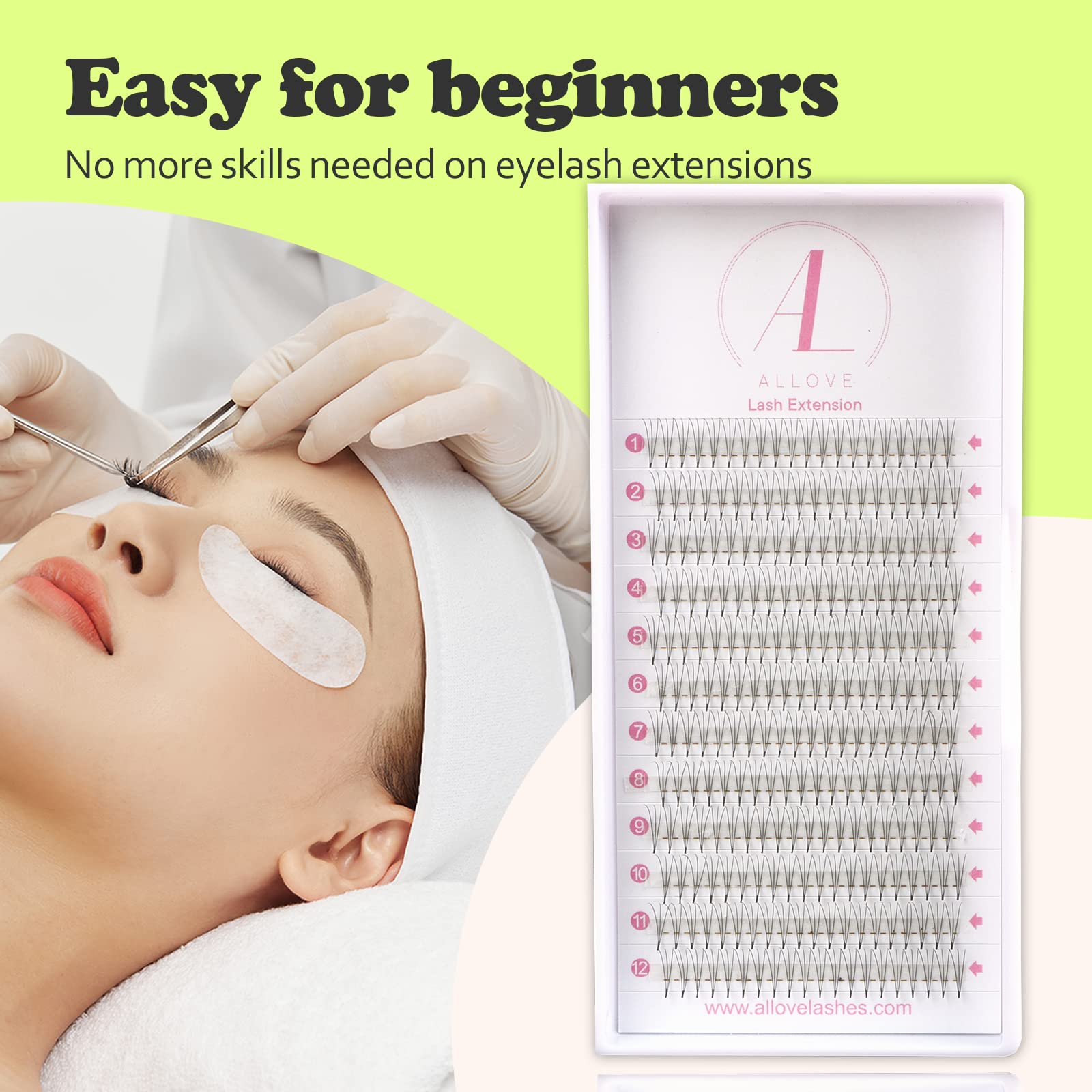 ALLOVE 3D 0.07 D Curl 15mm Russian Volume Eyelash Extensions - Premade Fans with Short Stem for Natural Look | Perfect for Bridal, Party & Daily Wear