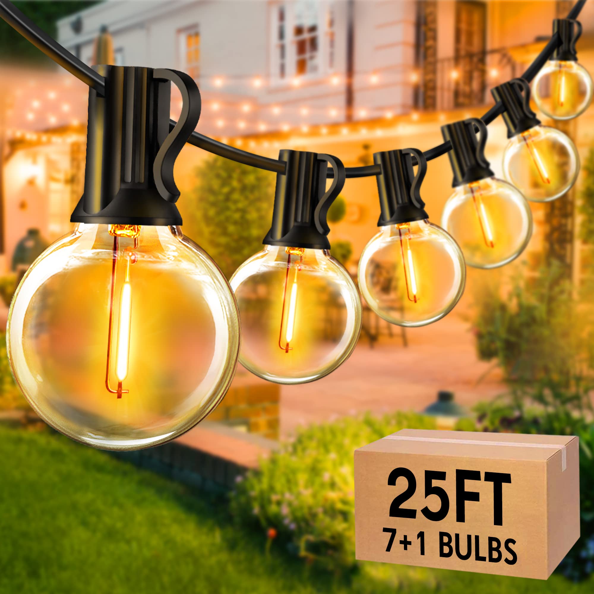 25Ft Outdoor LED String Lights - 2700K Warm White Shatterproof G40 Bulbs, Waterproof Patio Lights for Backyard, Garden, Porch, Bistro & Party Decor | Perfect for Weddings, BBQ Nights & Outdoor Dining