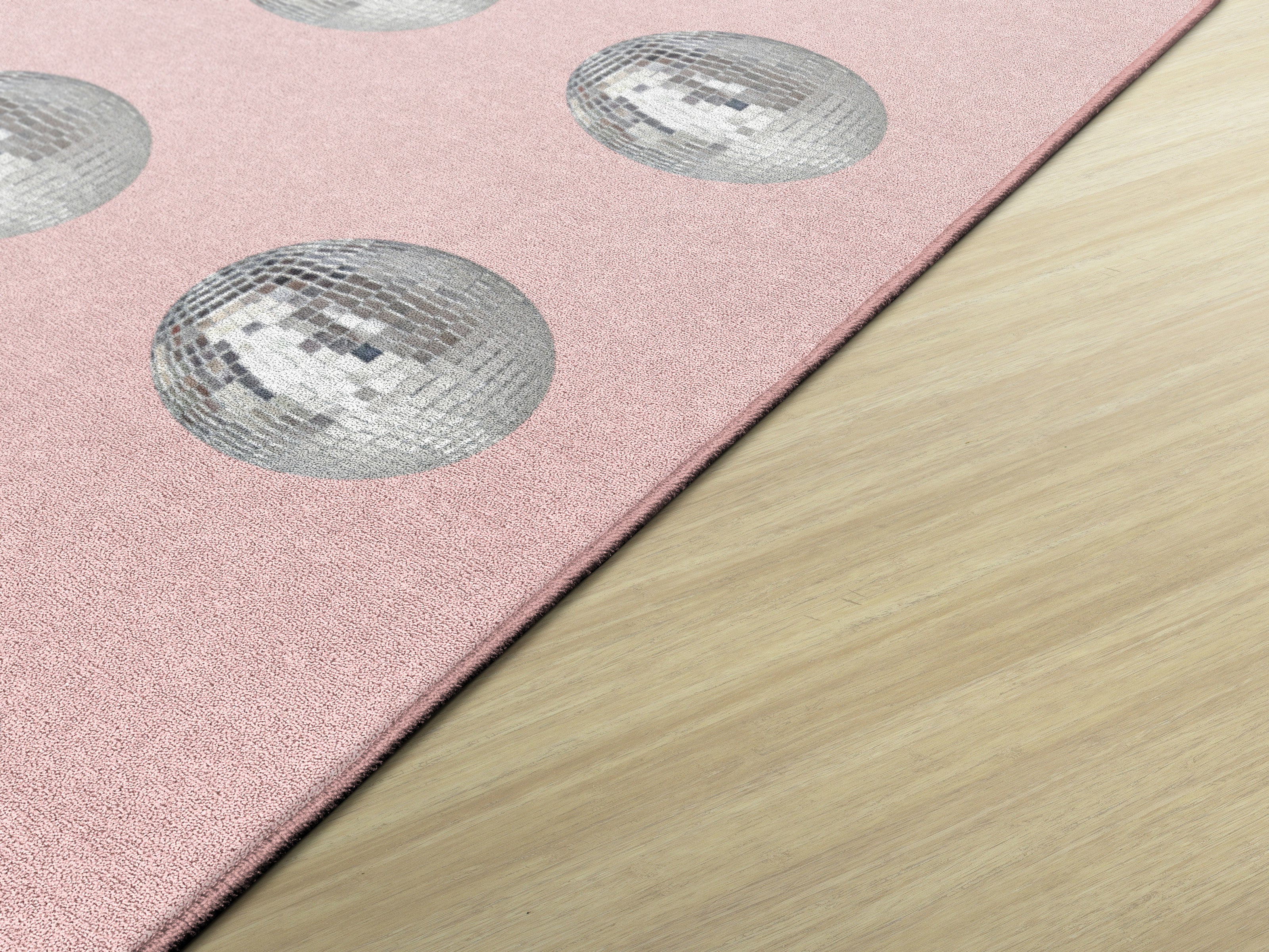 Blush Pink Disco Ball Criss Cross Applesauce Area Rug - Playroom & Kids Bedroom Decor - Perfect for Nursery, Classroom, and Dance Party Themes