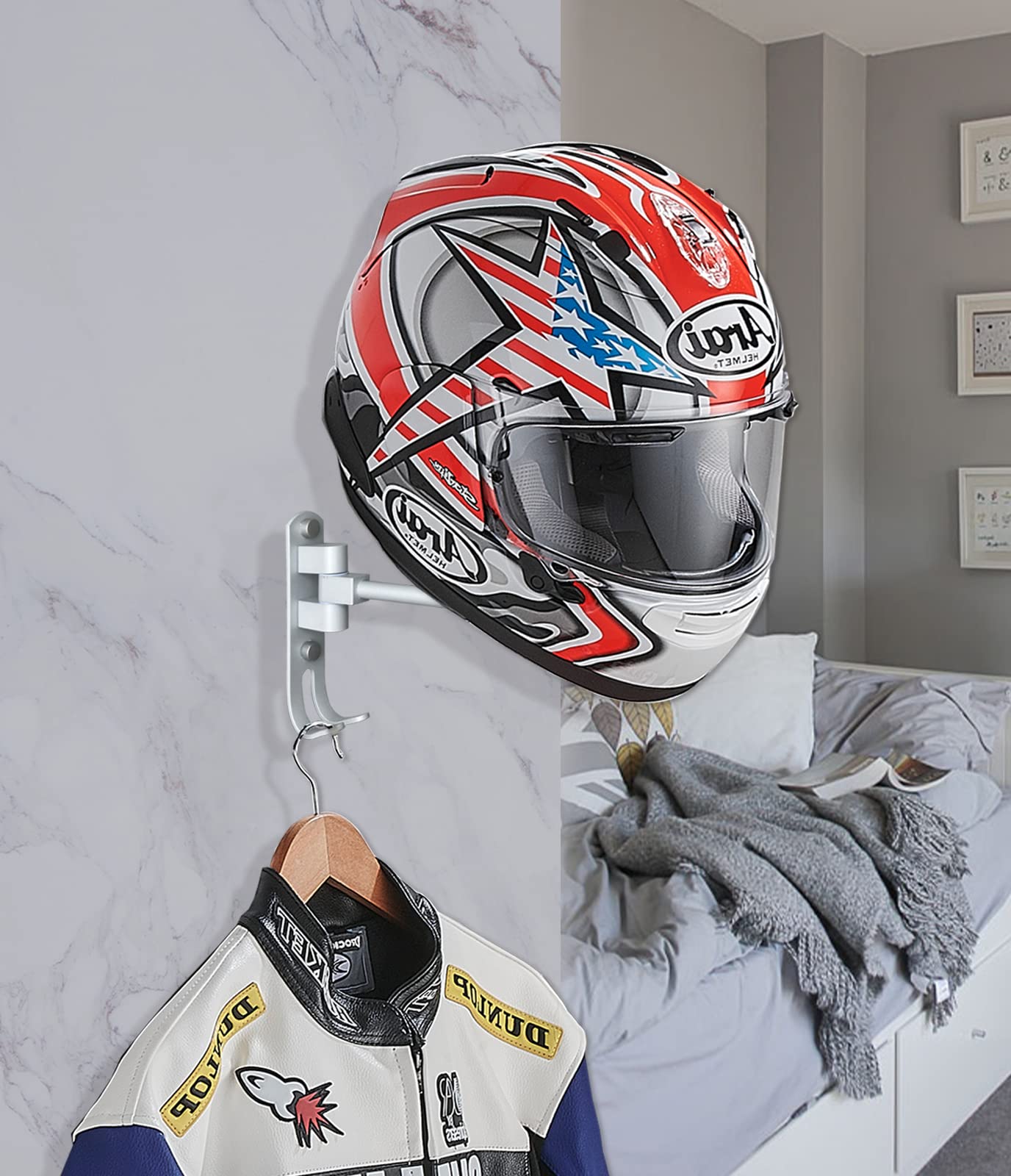 Motorcycle Helmet Rack - Wall Mount Helmet Holder with Hooks & Stand | Durable Motorcycle Accessories for Helmet Storage & Organization | Perfect for Garage, Shed, or Entryway