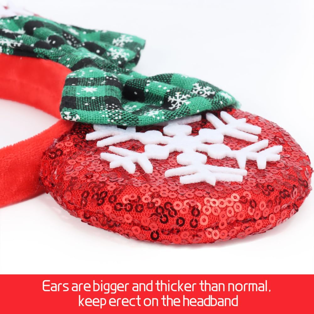 ETLUK Christmas Mouse Ears Headband for Women & Kids - Glitter Plaid Holiday Headwear for Christmas Parties, Cosplay, Disney Trips & Festive Gatherings - Perfect Christmas Costume Accessory for Adults & Children