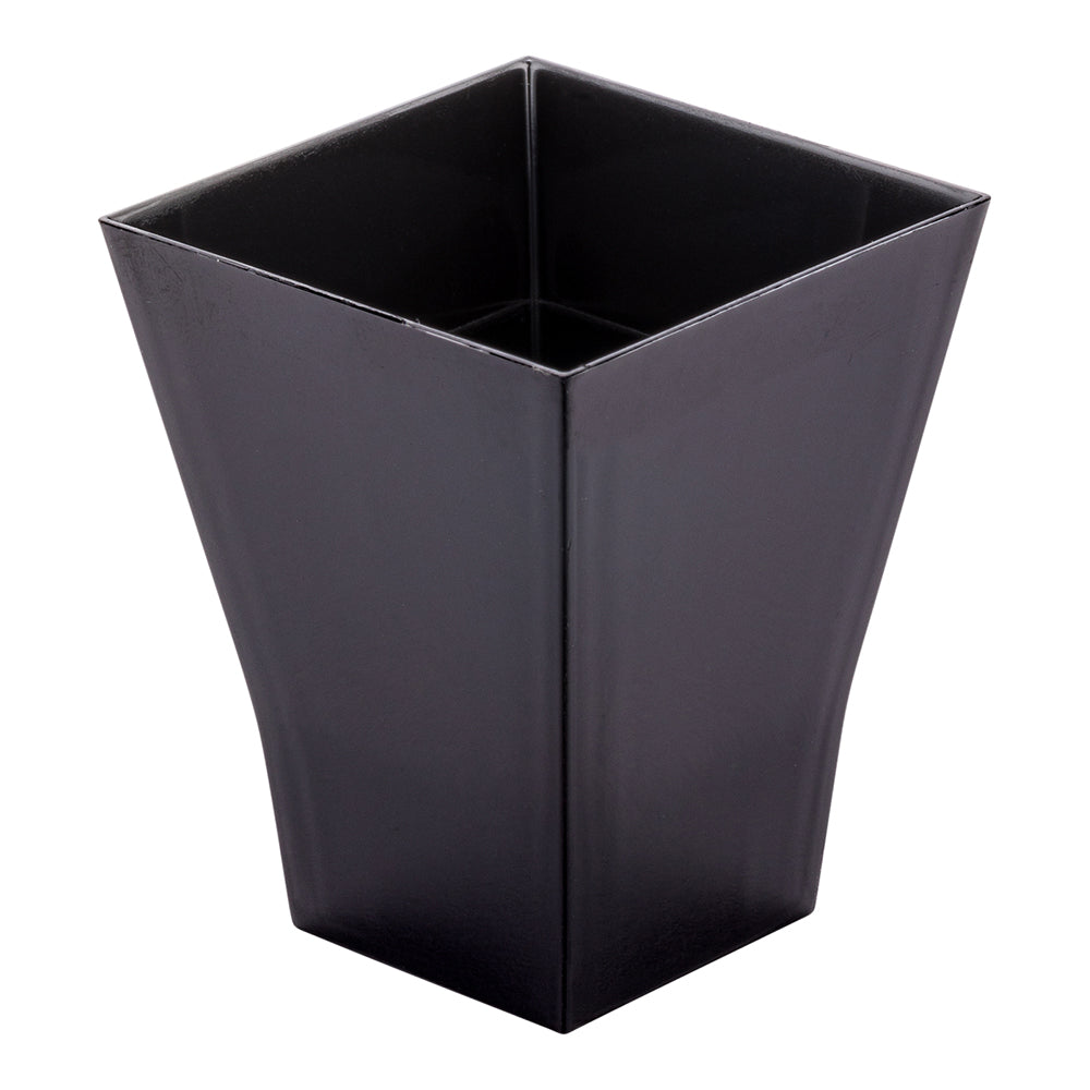 100 Pack 2 oz Square Black Plastic Bonito Cups with 100 Silver Mini Forks - Perfect for Sushi, Appetizers, and Party Serving Dishes