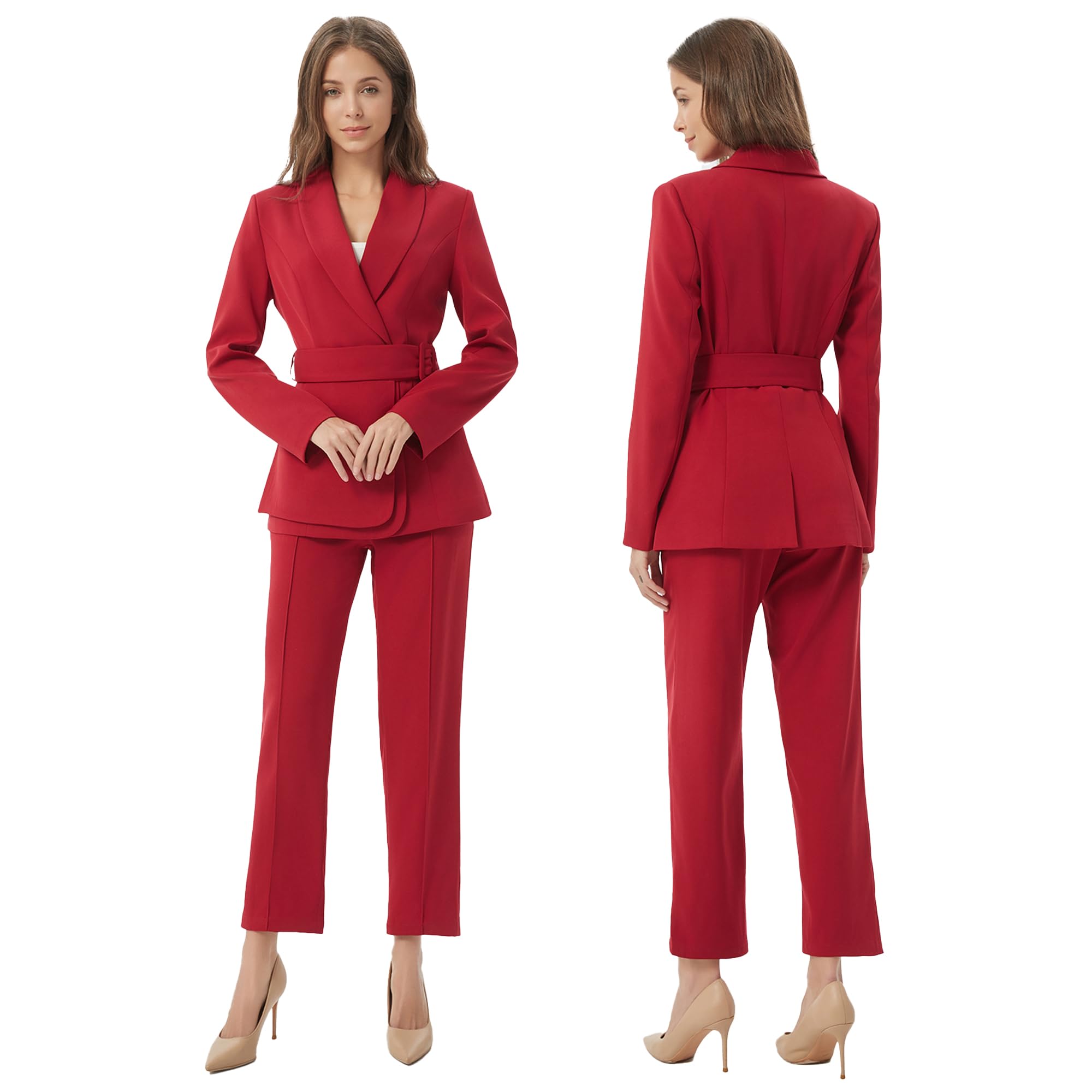 Professional Women's 2-Piece Business Suit Set - Single Vent Blazer with Belt & Office Pants for Work | Formal Workwear, Corporate Attire, Business Meetings & Office Outfits