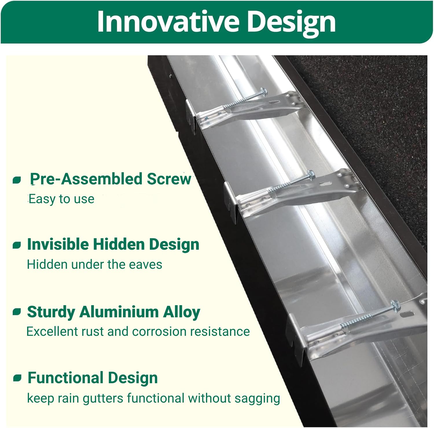 25 Pack 5 Inch Aluminum Gutter Hangers with 6 Inch Drill Bit - Heavy Duty Hidden Gutter Brackets & Pre-Inserted Screws for Sagging Rain Gutter Repair - Perfect for Home Roof Drainage System Maintenance