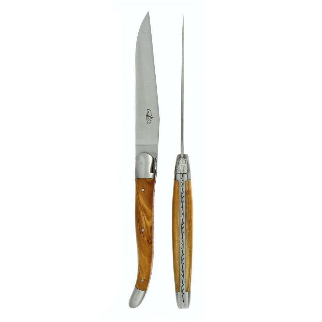 Premium 2-Piece Steak Knife Set with Olive Wood Handle & Satin Finish - Perfect for Steak Dinners, BBQ Parties & Gourmet Cooking Gifts