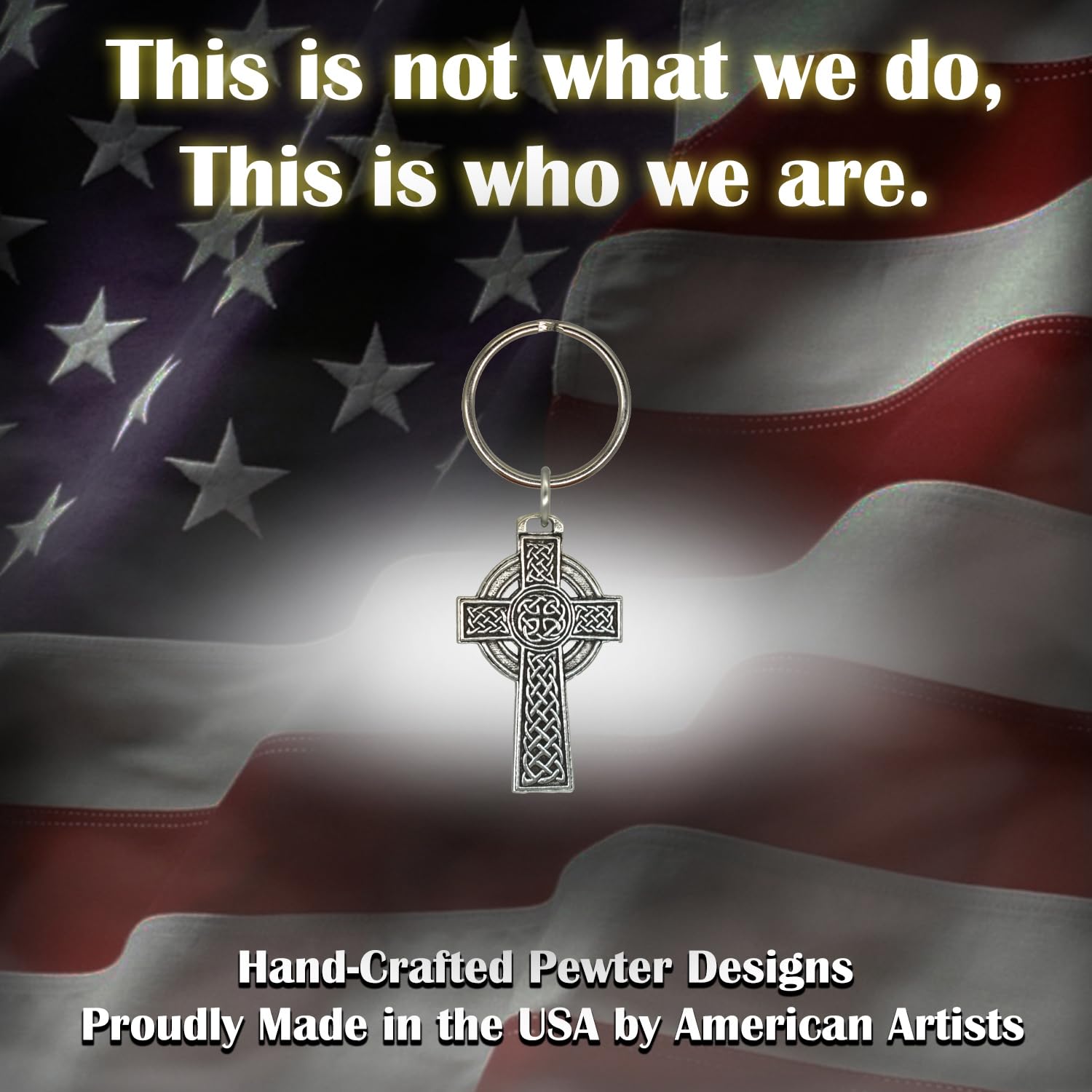 Handmade Pewter Celtic Cross Keychain with Circle - 2 1/8 Inch Christian Faith Jewelry, Irish Catholic Metal Key Chain (A1025KC) | Perfect for Gifts, Memorial Headstones & Everyday Carry