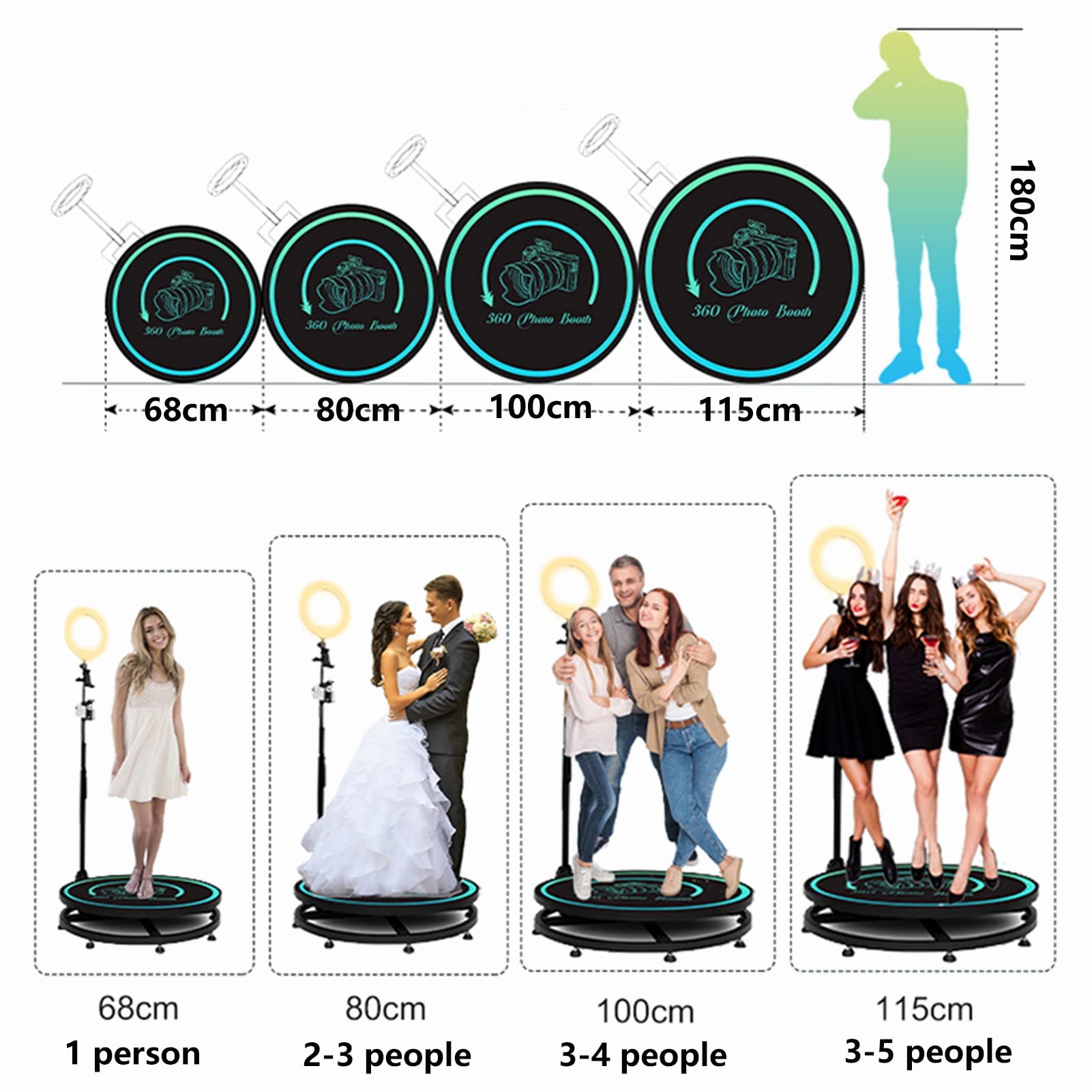 360 Degree Photo Booth Machine with Ring Light - Remote Control Automatic Slow Motion Spin Camera for Parties & Events - Free Logo Customization - 39.4 inch Portable Video Booth for Weddings, Birthday Celebrations & Social Media Content Creation