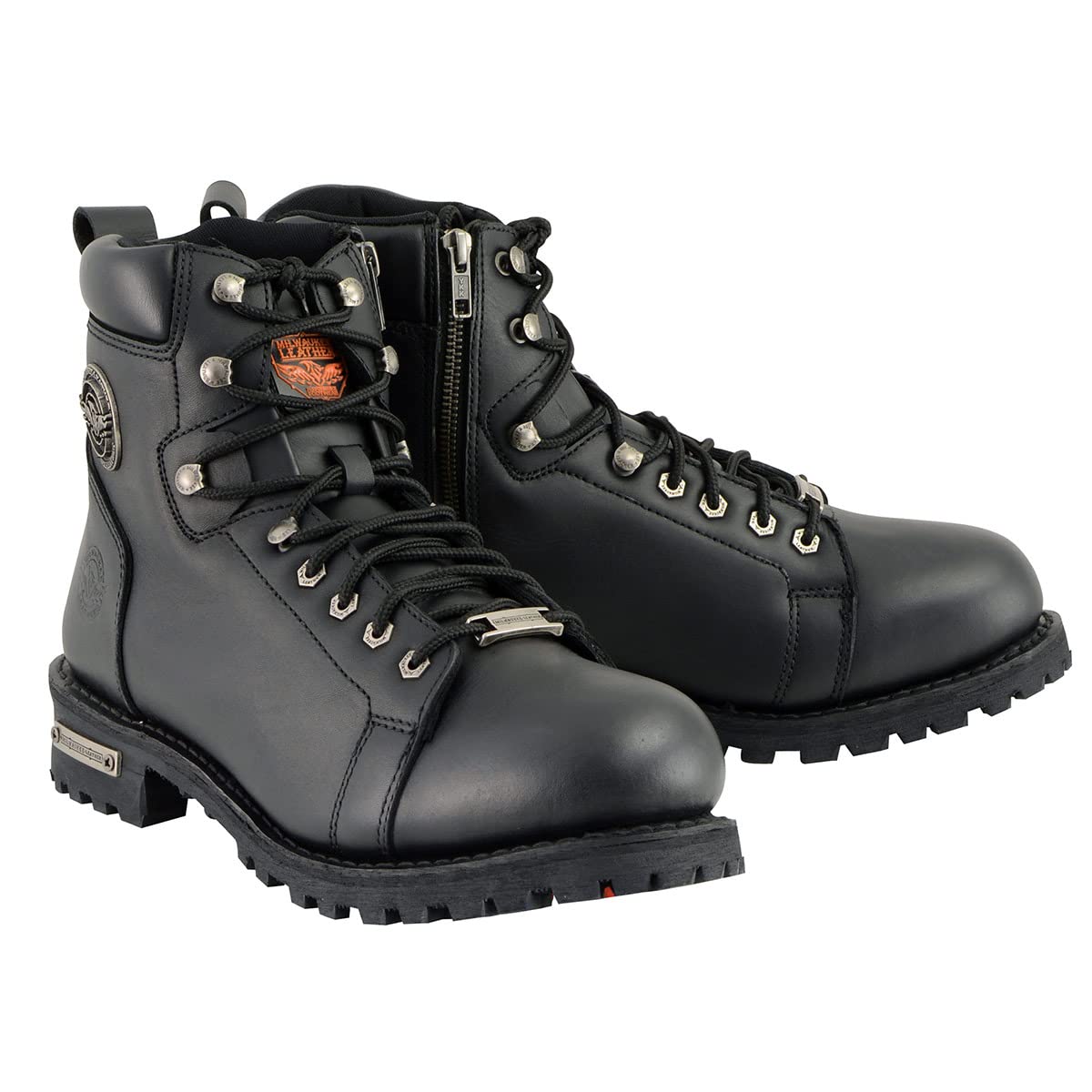 Milwaukee Leather Men's Black Leather Motorcycle Boots - Lace-Up & Side Zipper for Riding Comfort (MBM100-8) | Durable Biker Footwear for Cruising, Touring & Daily Commute