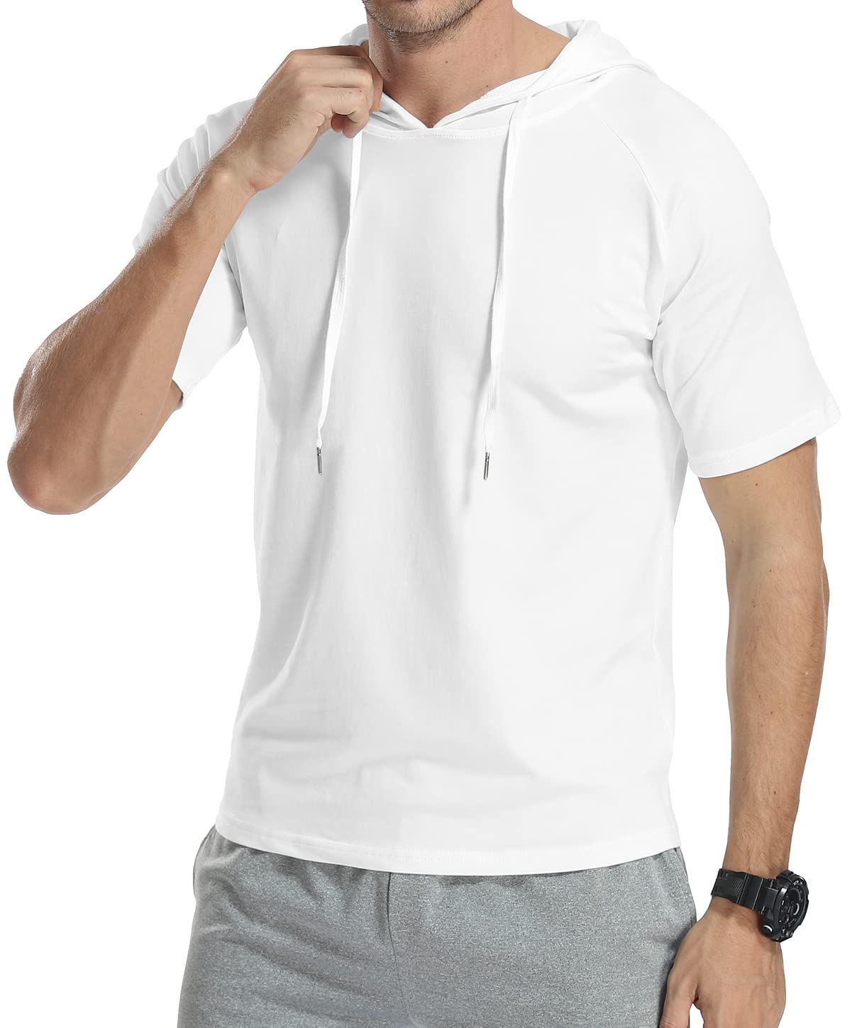 KUYIGO Men's Lightweight Short Sleeve Hooded Sweatshirt - Athletic Pullover T-Shirt for Gym, Running & Casual Wear | Breathable Solid Color Fashion Top