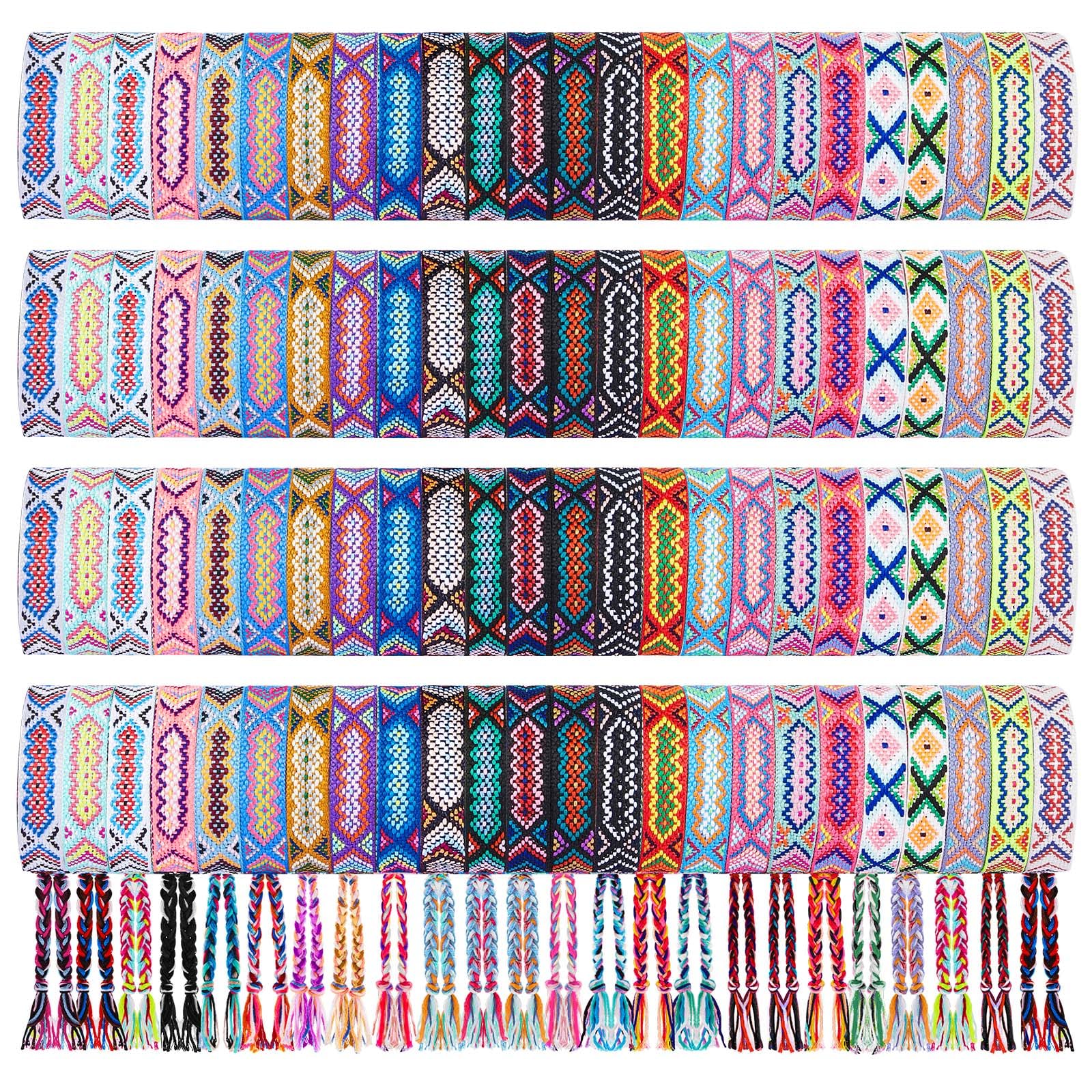 48 Pack Adjustable Braided Friendship Bracelets - Handwoven Cotton String Bracelets with Sliding Knot Closure for Women, Men, Kids - Perfect for Gifts, Parties, Festivals & Outdoor Camping