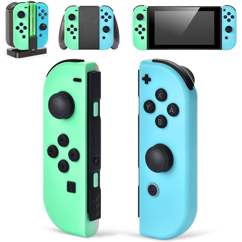 Wireless Nintendo Switch Controller for OLED/Lite - Motion Control, Wake Up Function, Sport Game Compatible - Blue Green Grip for Animal Crossing - Perfect for Gaming at Home or Travel