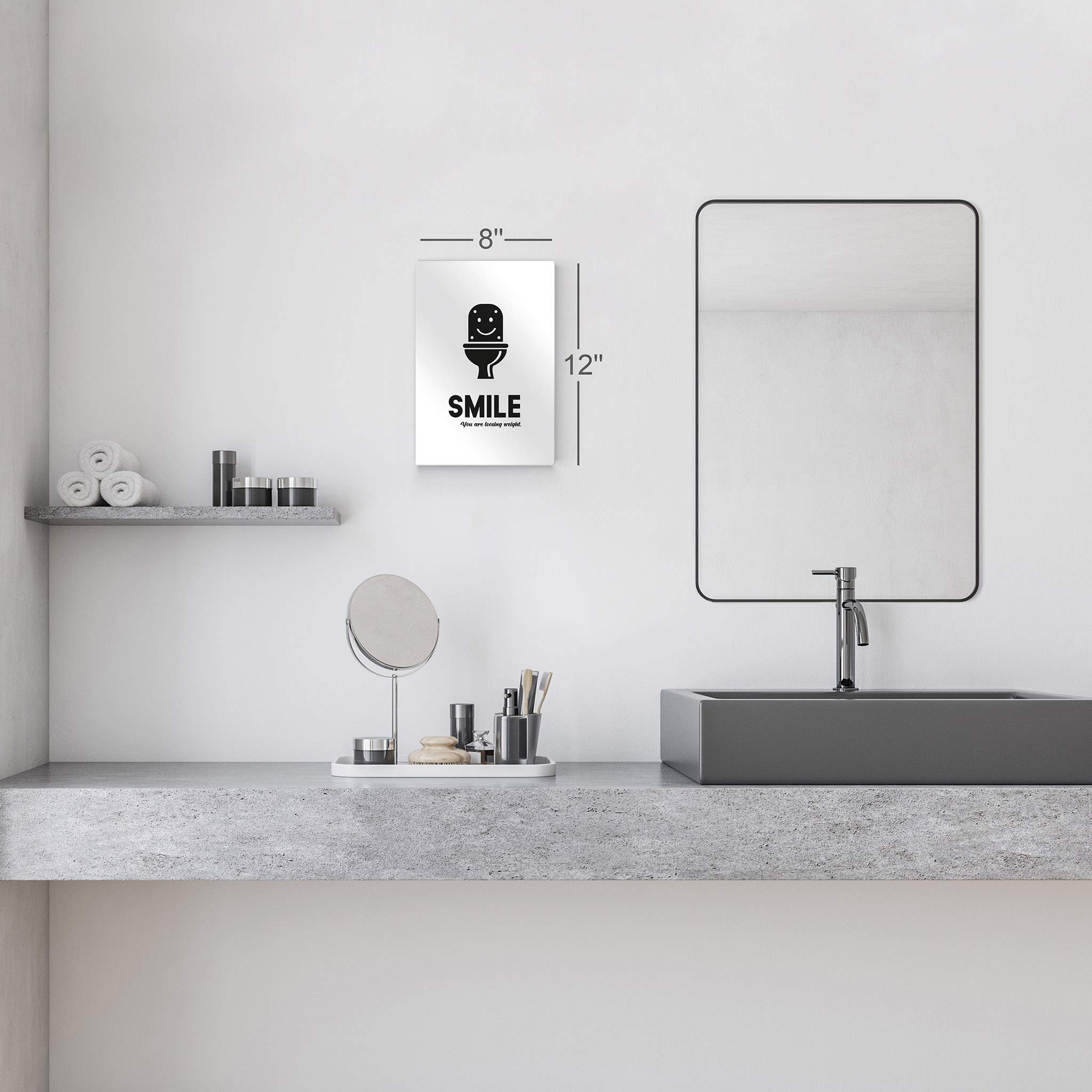 Funny Bathroom Wall Art - 'Smile You Are Losing Weight' Metal Print Toilet Quote Sign | Ready to Hang Bathroom Decor for Home & Office | Made in USA (40x30 Inches) | Perfect for Bathroom, Powder Room & Spa Humor