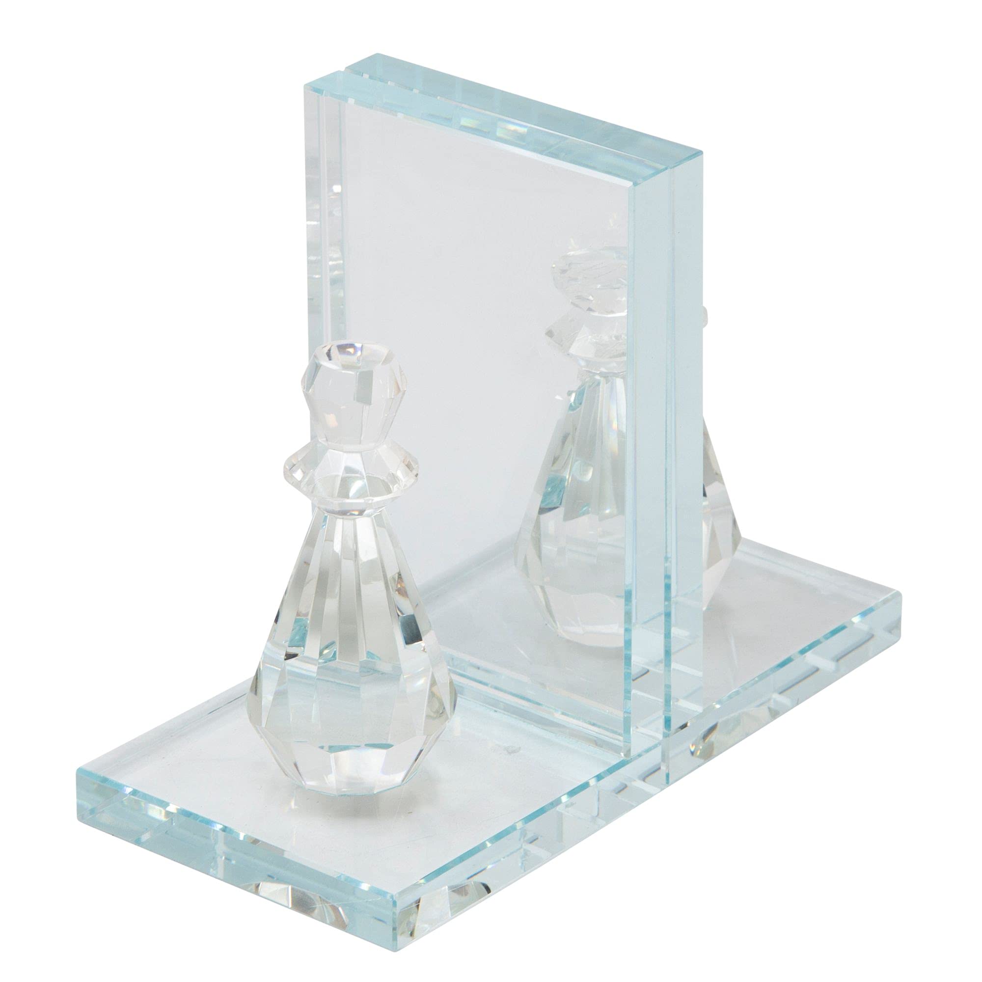 Set of 2 Clear Crystal Glass Chess Piece Bookends - 7 Inch Decorative Book Holders for Office, Library, and Game Room Decor