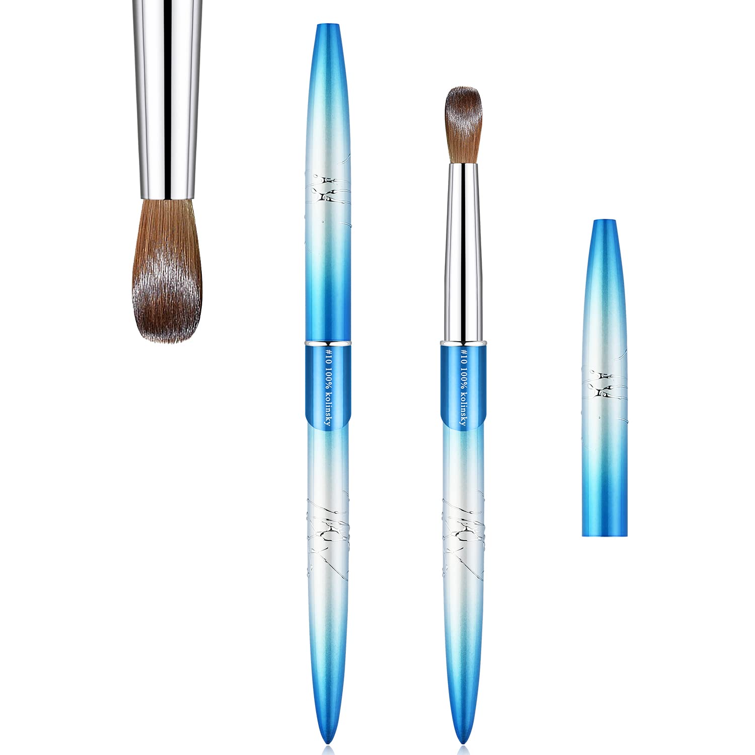 Professional Kolinsky Acrylic Nail Brush Size 10 - Round Oval Shape with Blue Metal Handle for Nail Art | Perfect for Nail Technicians & Beginners | Salon & Home Manicure Use