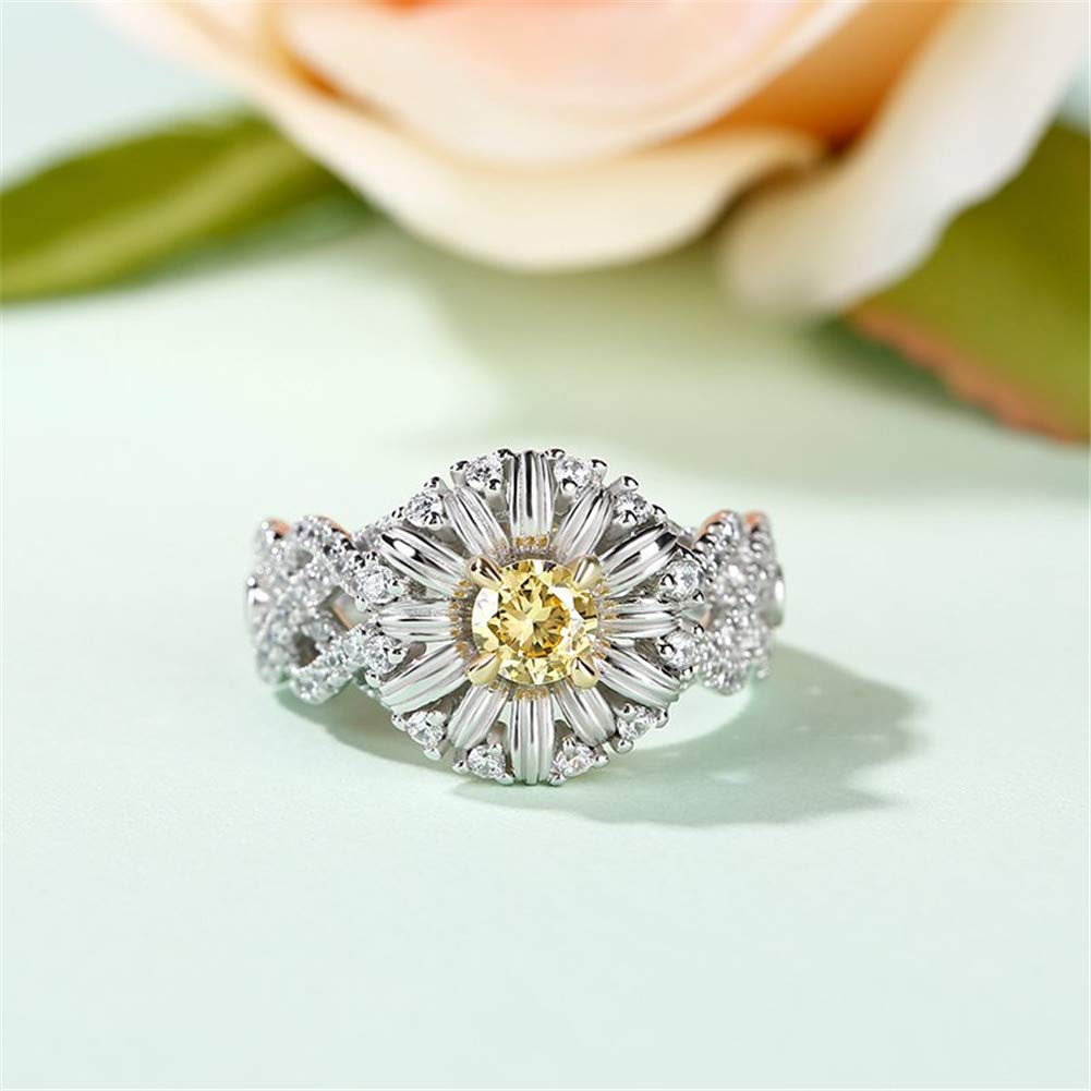 Jeulia 925 Sterling Silver Daisy Flower Ring for Women - Intertwined Hawaiian Floral Engagement Ring Set with White Diamond Halo, Bridal Wedding Anniversary Birthday Gift (Includes Jewelry Box) | Perfect for Beach Weddings, Boho Style & Everyday Elegant Wear
