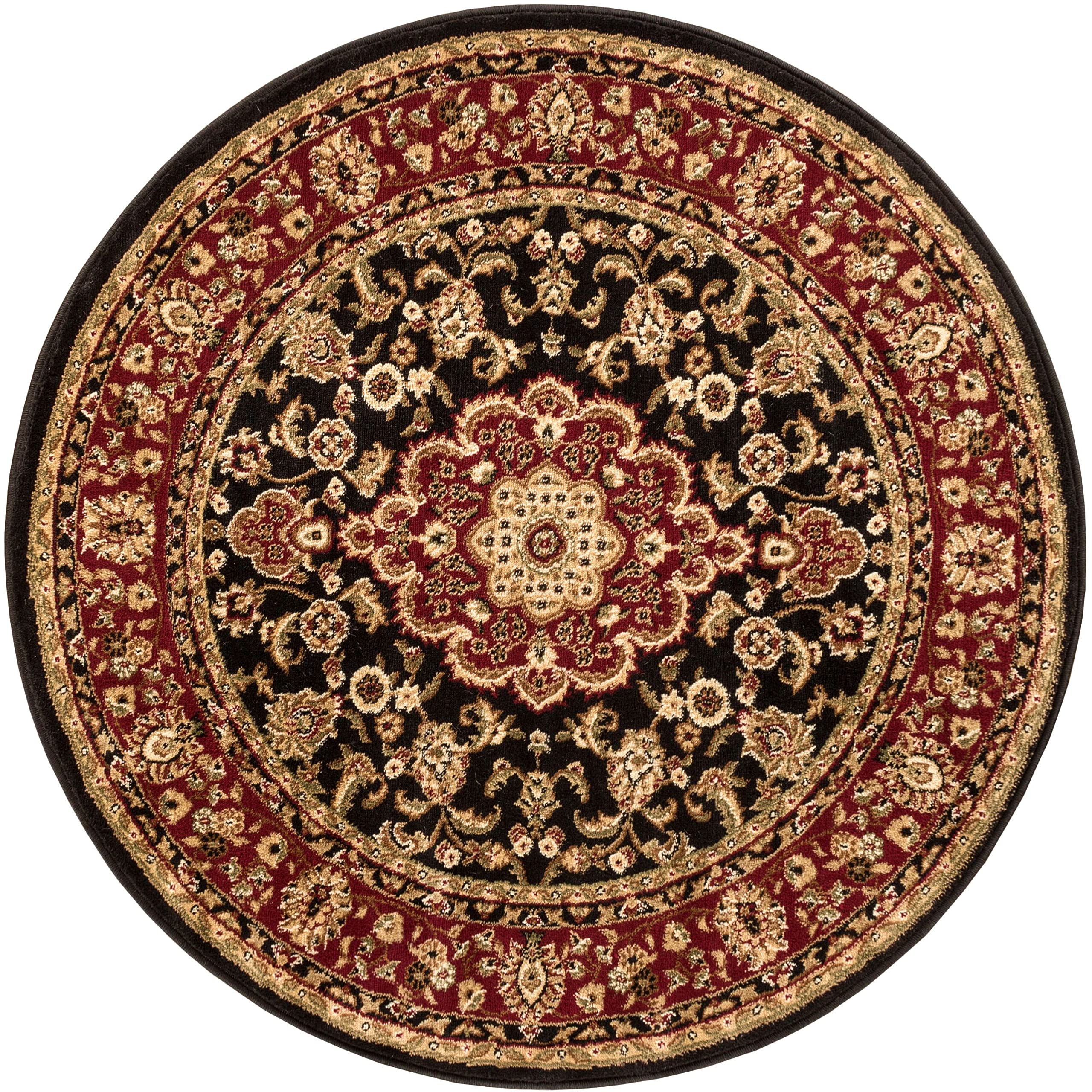 Well Woven Barclay Collection Medallion Kashan Black 5 ft Round Area Rug - Soft Non-Slip Living Room Rug, Bedroom Carpet & Dining Room Floor Mat for Home Decor & Comfort