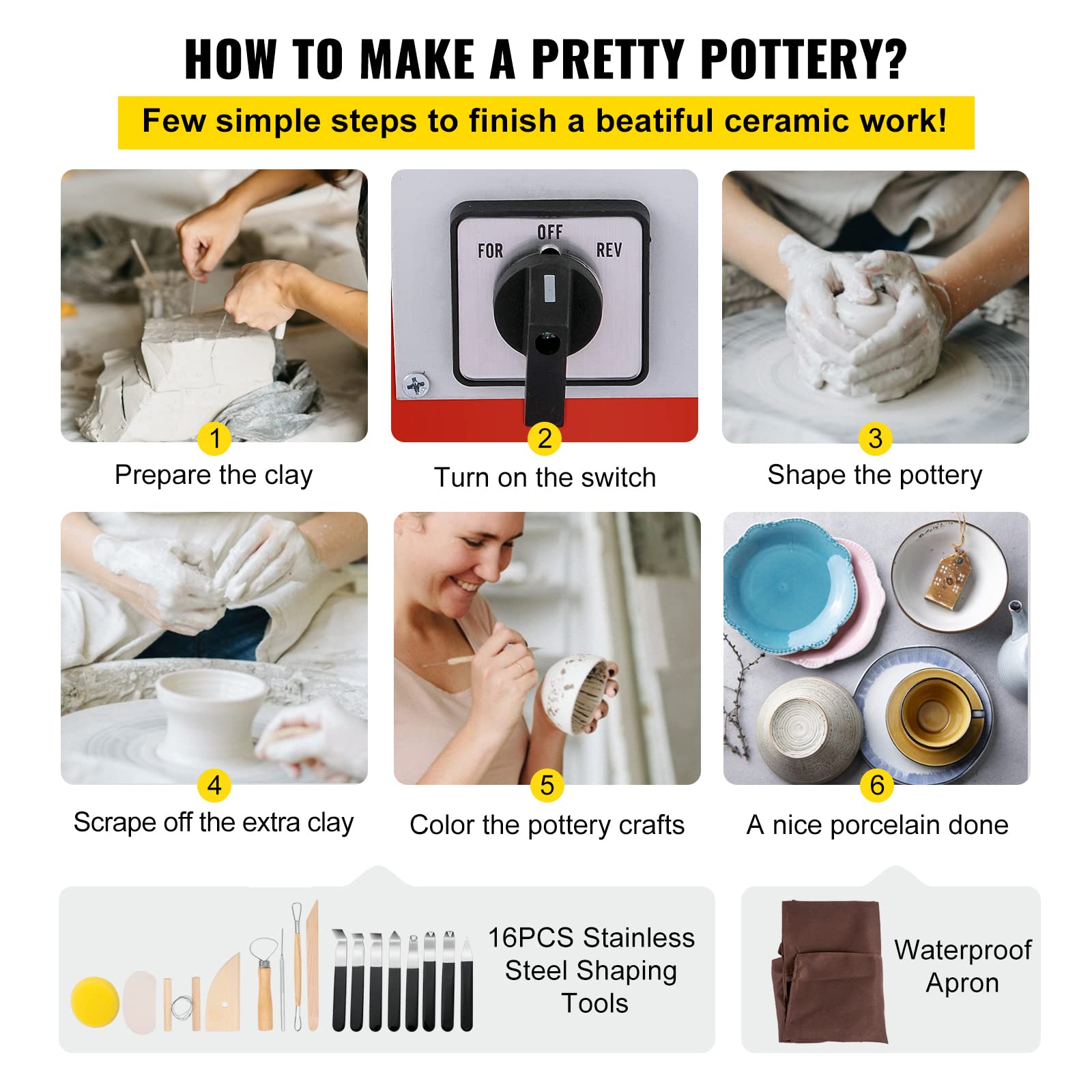VEVOR 11 Inch Electric Pottery Wheel for Adults & Beginners - 350W Ceramic Forming Machine with Detachable Basin & Foot Pedal, 0-300 RPM Adjustable Speed - Perfect for DIY Clay Crafts, Pottery Making, Art Classes & Creative Gifts for Kids, Teens & Adults