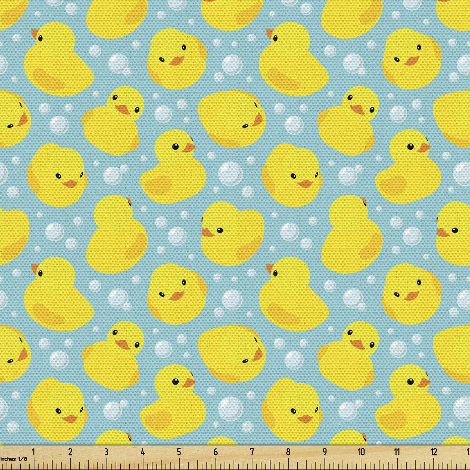 Happy Rubber Duck & Bubbles Cartoon Fabric by The Yard - 10 Yards Yellow Aqua Upholstery Material for DIY Home Decor, Curtains, Pillows & Crafts | Waterproof Decorative Cotton for Kids Room, Bathroom & Nursery