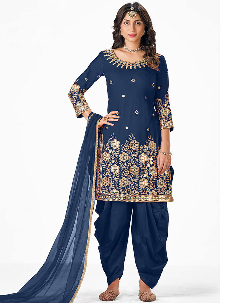 Blue Italian Soft Silk Patiyala Suit for Women - Elegant Traditional Indian Outfit for Weddings, Parties & Festive Occasions